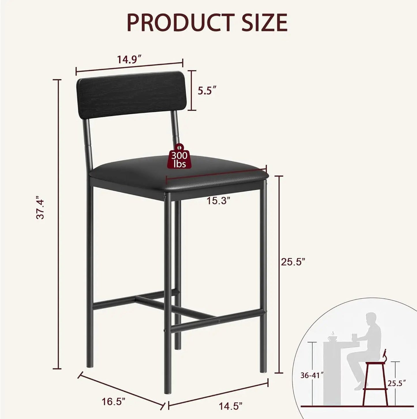 Bar Stools Four Pack With Back 25.5 Inch Rustic Black from PriceLows™