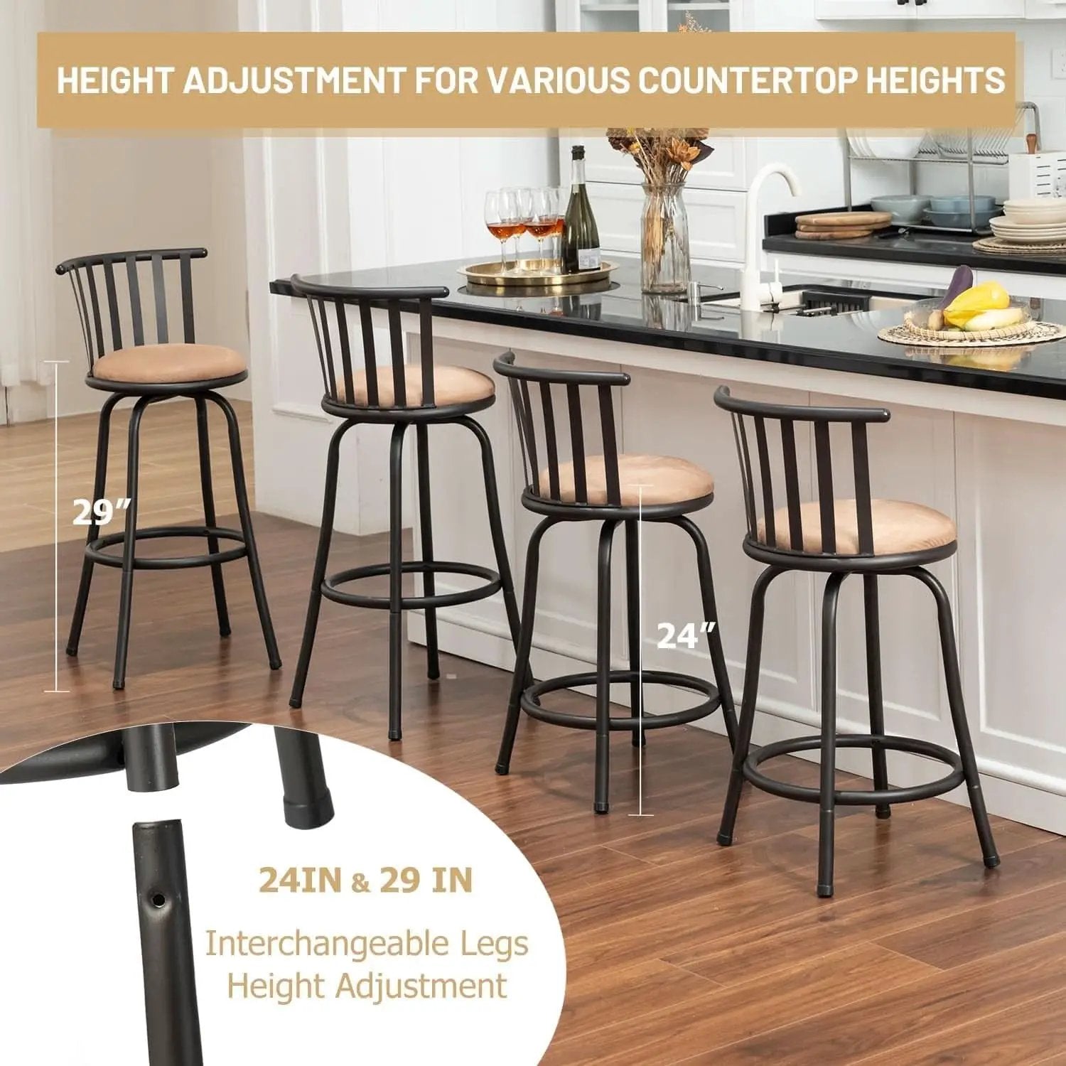 Swivel Bar Stools Set 3 Adjustable 24 To 29 Inches Brown from PriceLows™