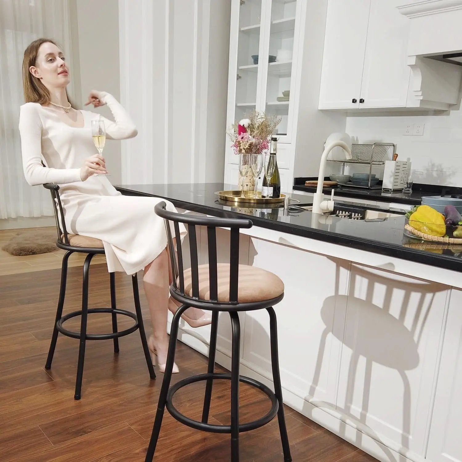 Swivel Bar Stools Set 3 Adjustable 24 To 29 Inches Brown from PriceLows™