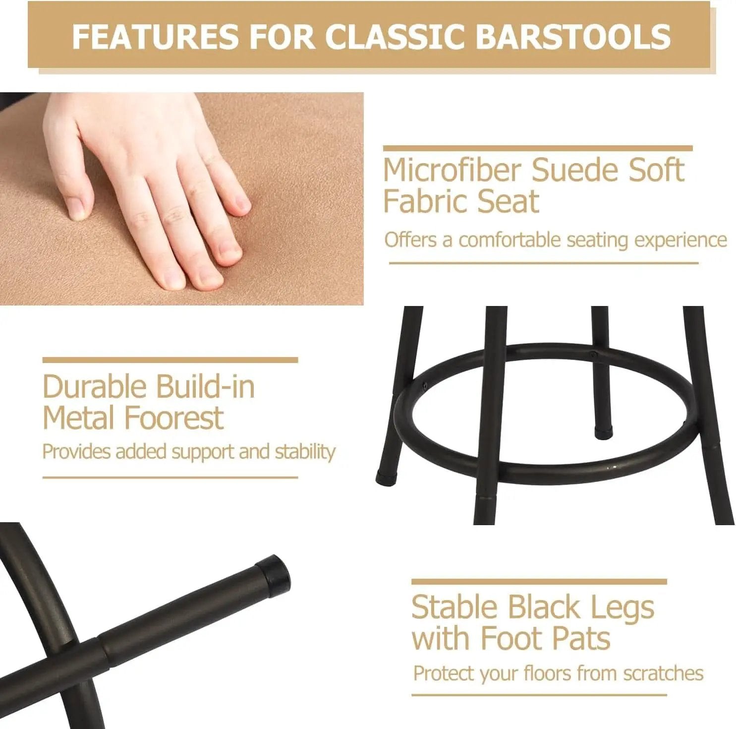 Swivel Bar Stools Set 3 Adjustable 24 To 29 Inches Brown from PriceLows™