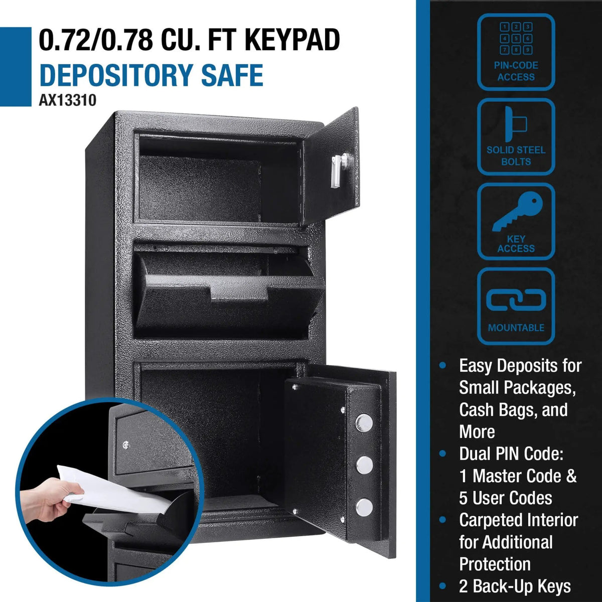 Depository Safe | Barska 0.78 CF Capacity | Digital Keypad With Master PIN | Pry-Resistant Steel Body