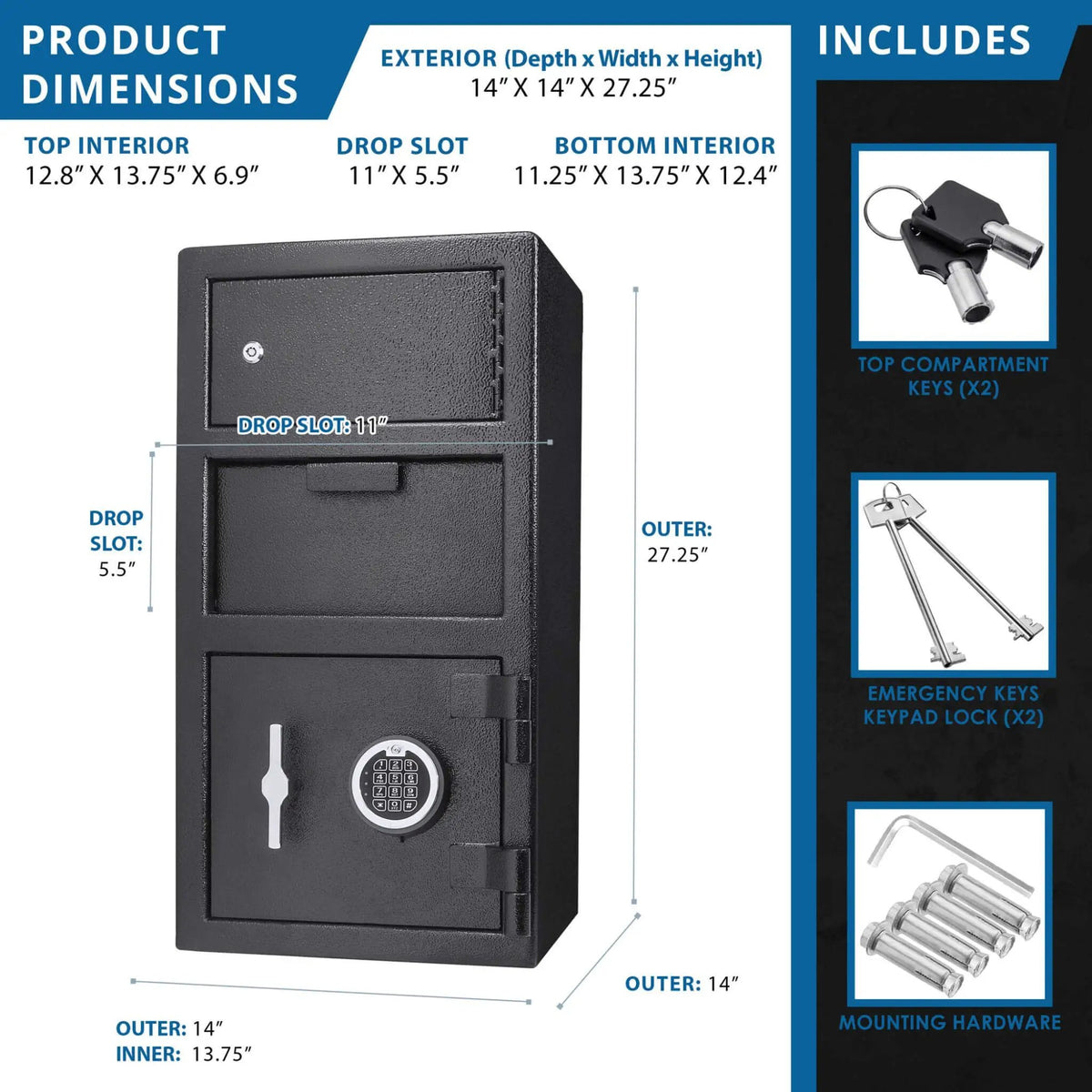 Depository Safe | Barska 0.78 CF Capacity | Digital Keypad With Master PIN | Pry-Resistant Steel Body
