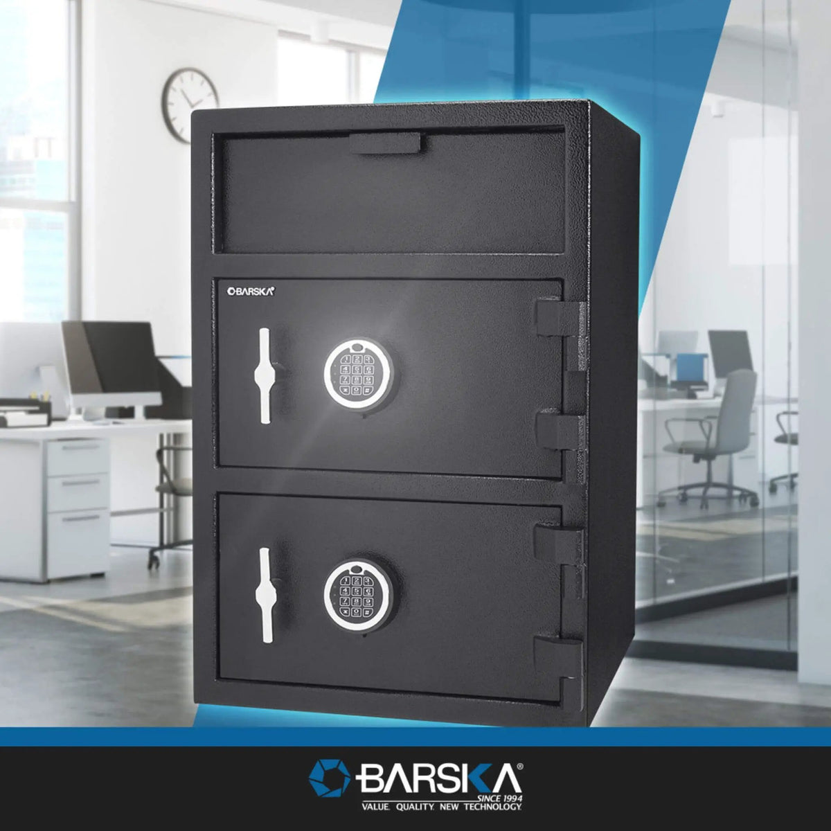 Dual Compartment Depository Safe | Barska 1.60 CF Capacity | Digital Keypad | Top Hopper