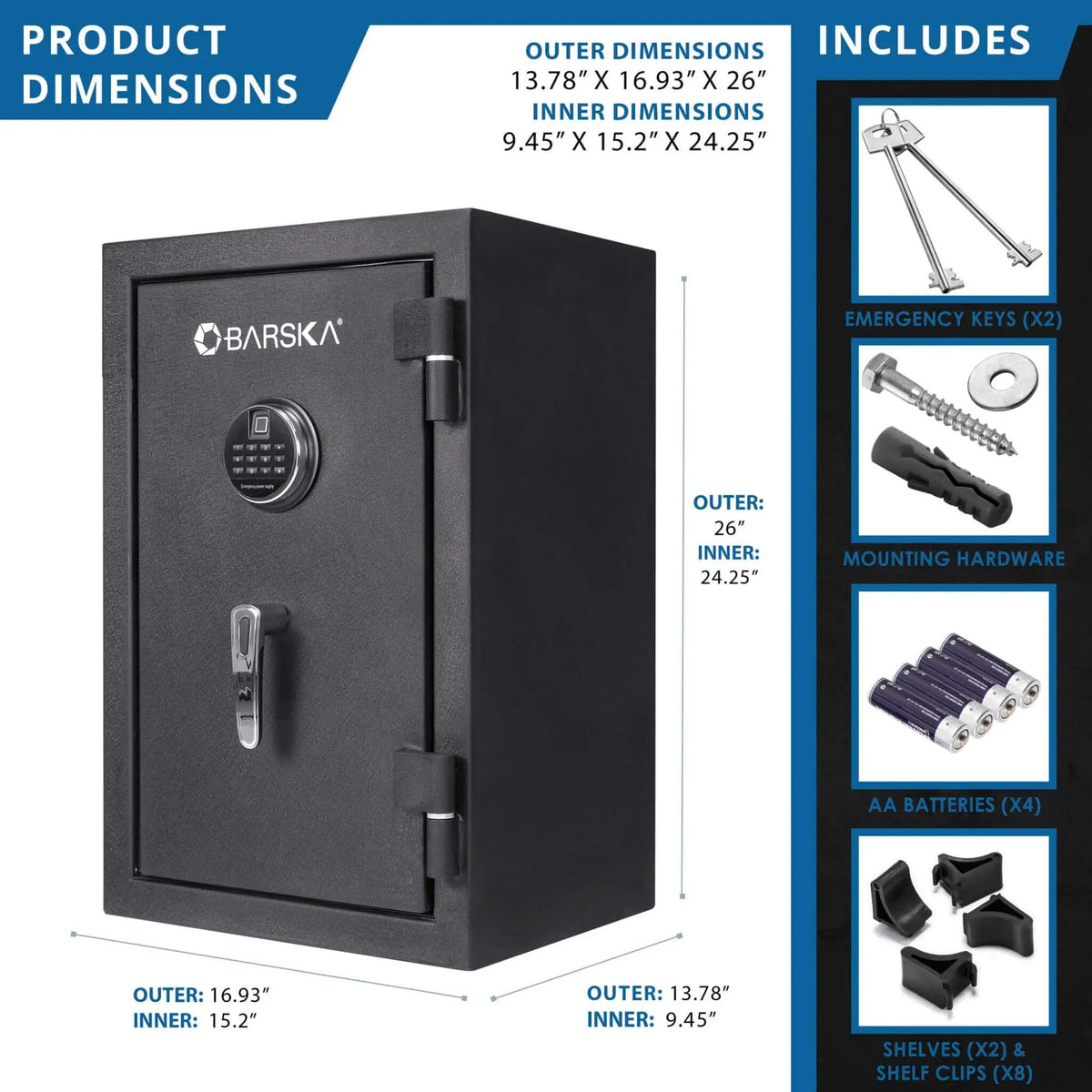 Fire Resistant Safe | Barska 2.02 CF Capacity | Biometric Keypad | Solid Steel Construction