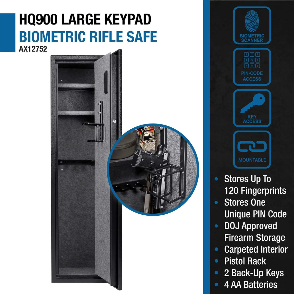 Biometric Rifle Gun Safe | Barska 4.33 CF Capacity | Fingerprint And Digital Keypad Access | Heavy-Duty Steel