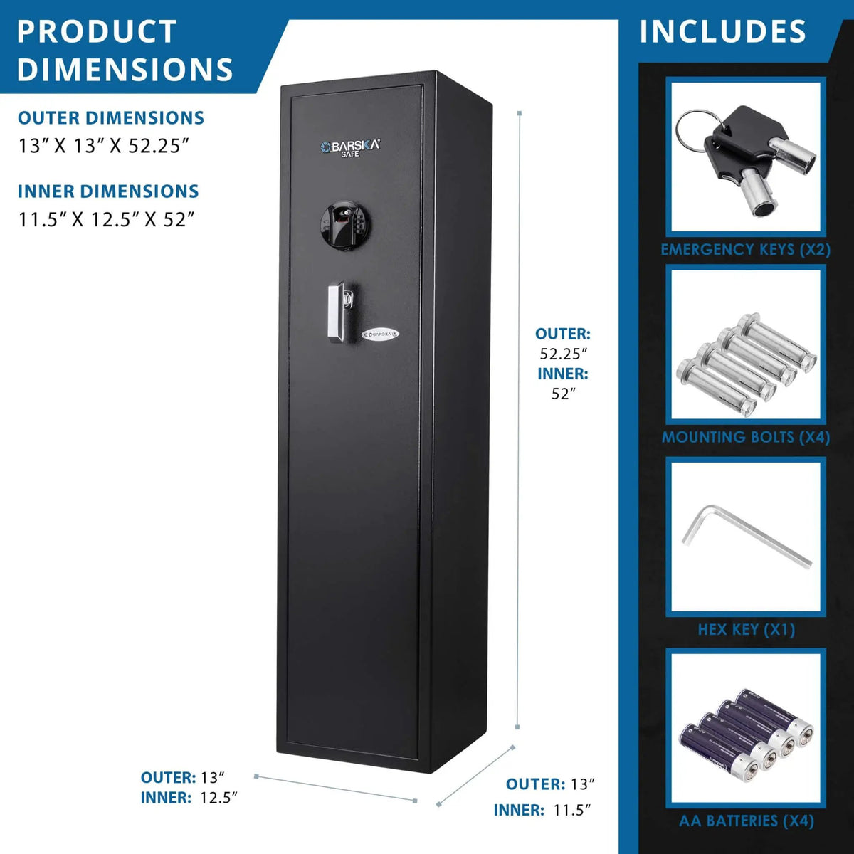Biometric Rifle Gun Safe | Barska 4.33 CF Capacity | Fingerprint And Digital Keypad Access | Heavy-Duty Steel