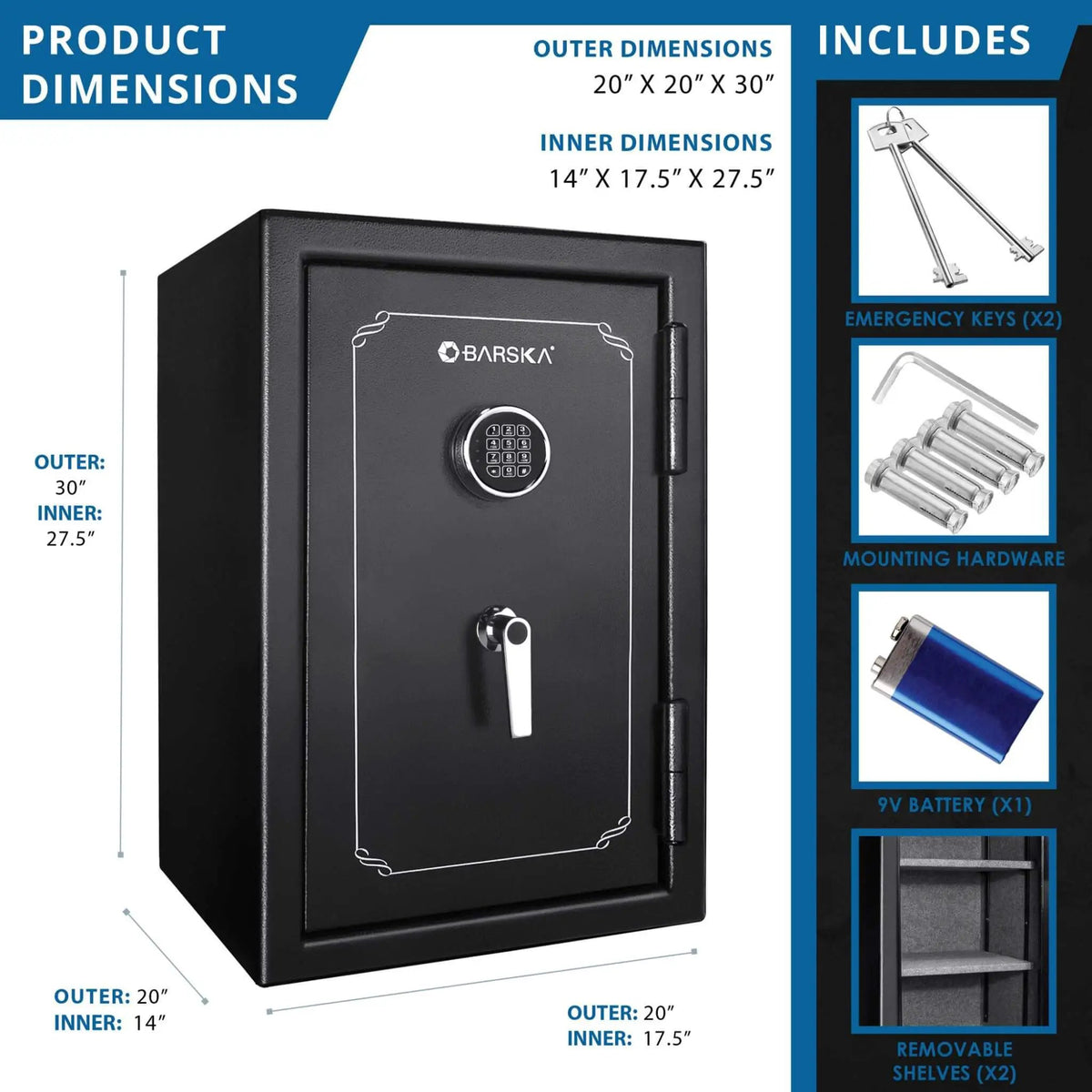 Fireproof Steel Safe Vault | Barska 4.39 CF Capacity | Digital Keypad | Pry-Resistant Door