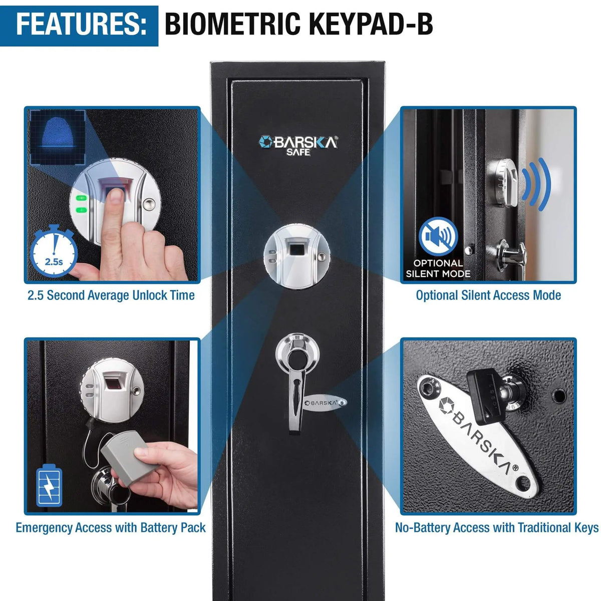 Tall Biometric Rifle Safe | Barska 5.51 CF Capacity | Pry-Resistant Solid Steel | Biometric Keypad