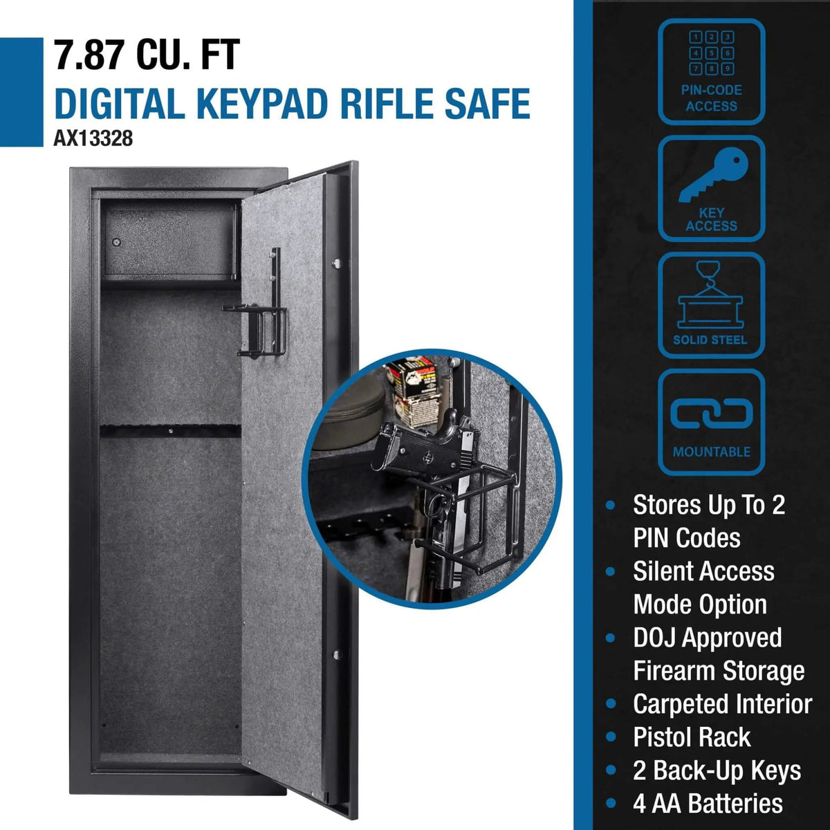 Extra-Large Rifle Gun Safe | Barska 7.87 CF Capacity | Electronic Keypad | Secure Lock