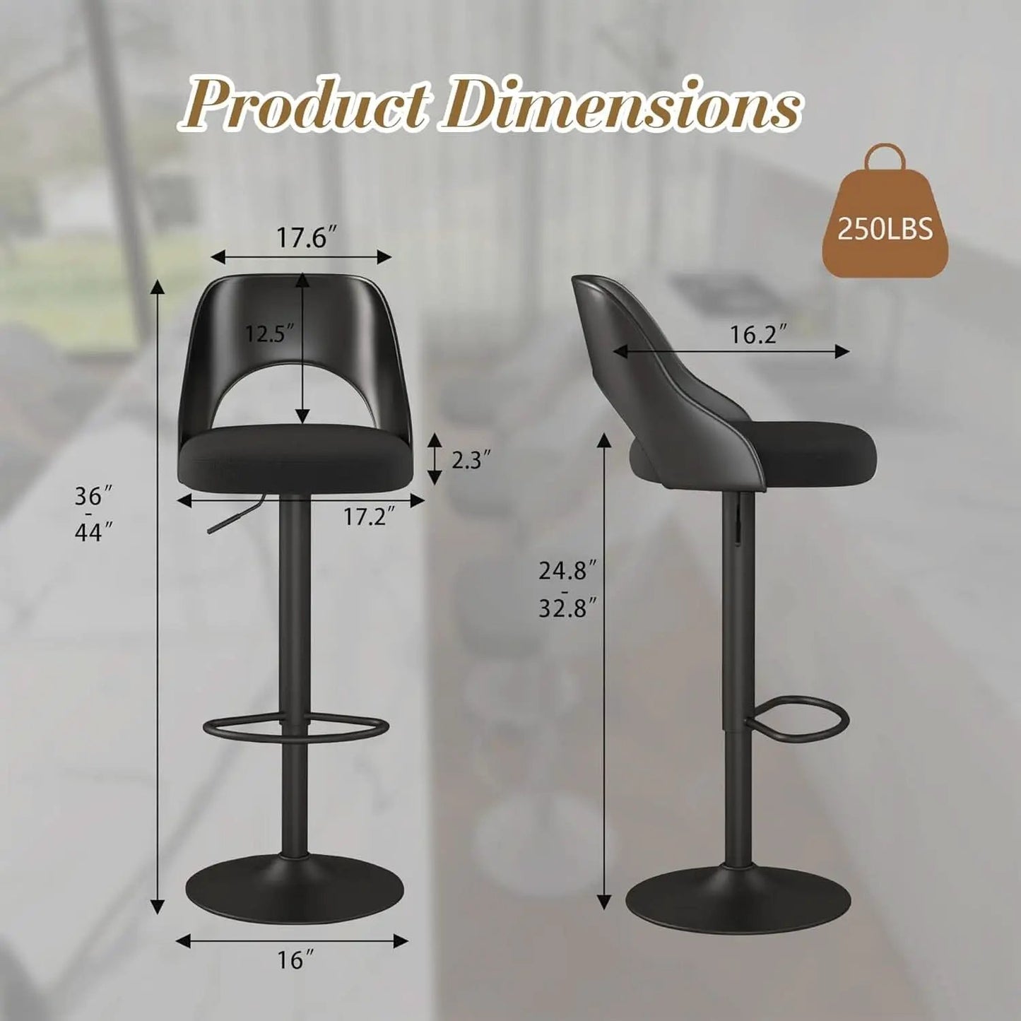 Bar Stools Set Of 3 Height Adjustable Swivel Black from PriceLows™