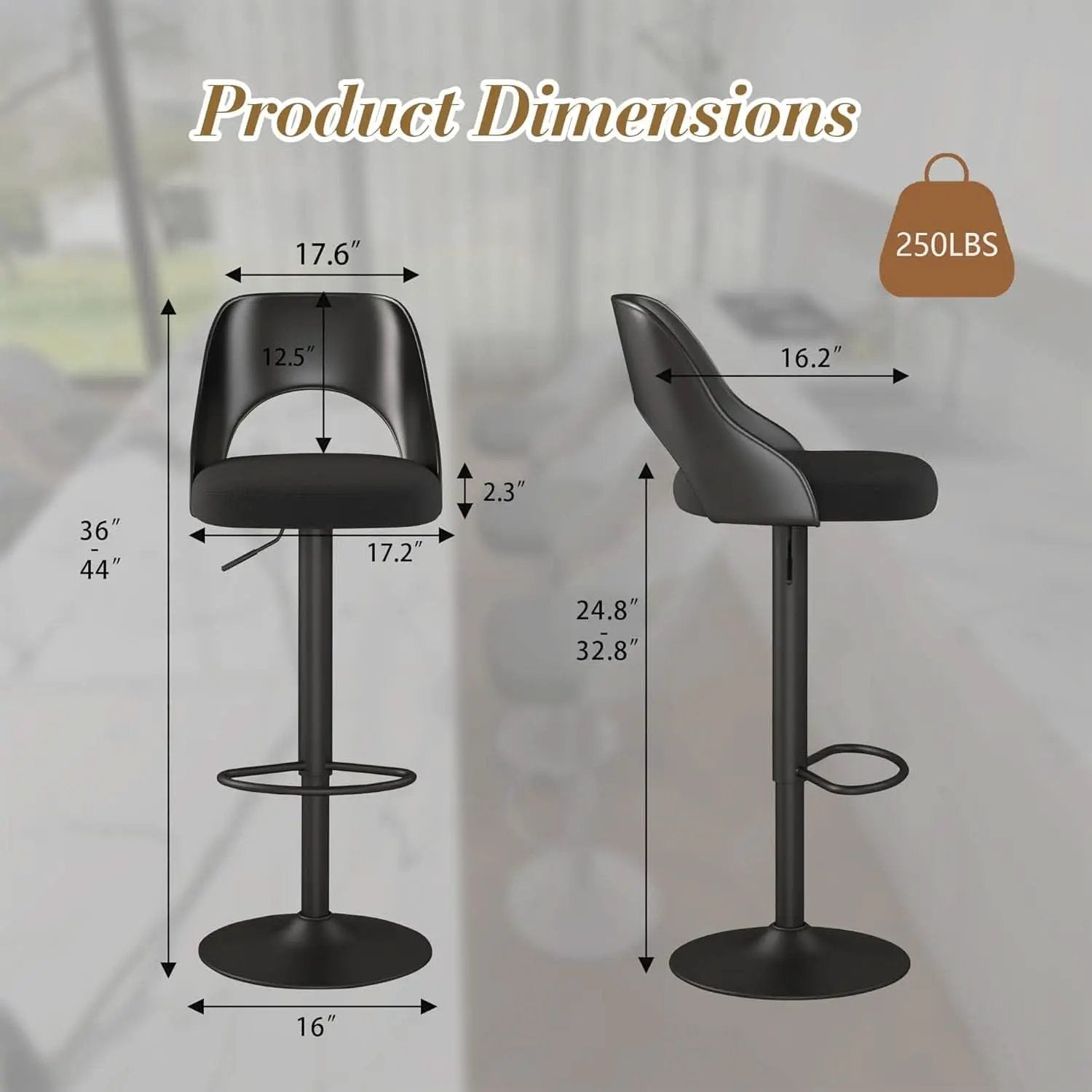 Bar Stools Set Of 3 Height Adjustable Swivel Black from PriceLows™