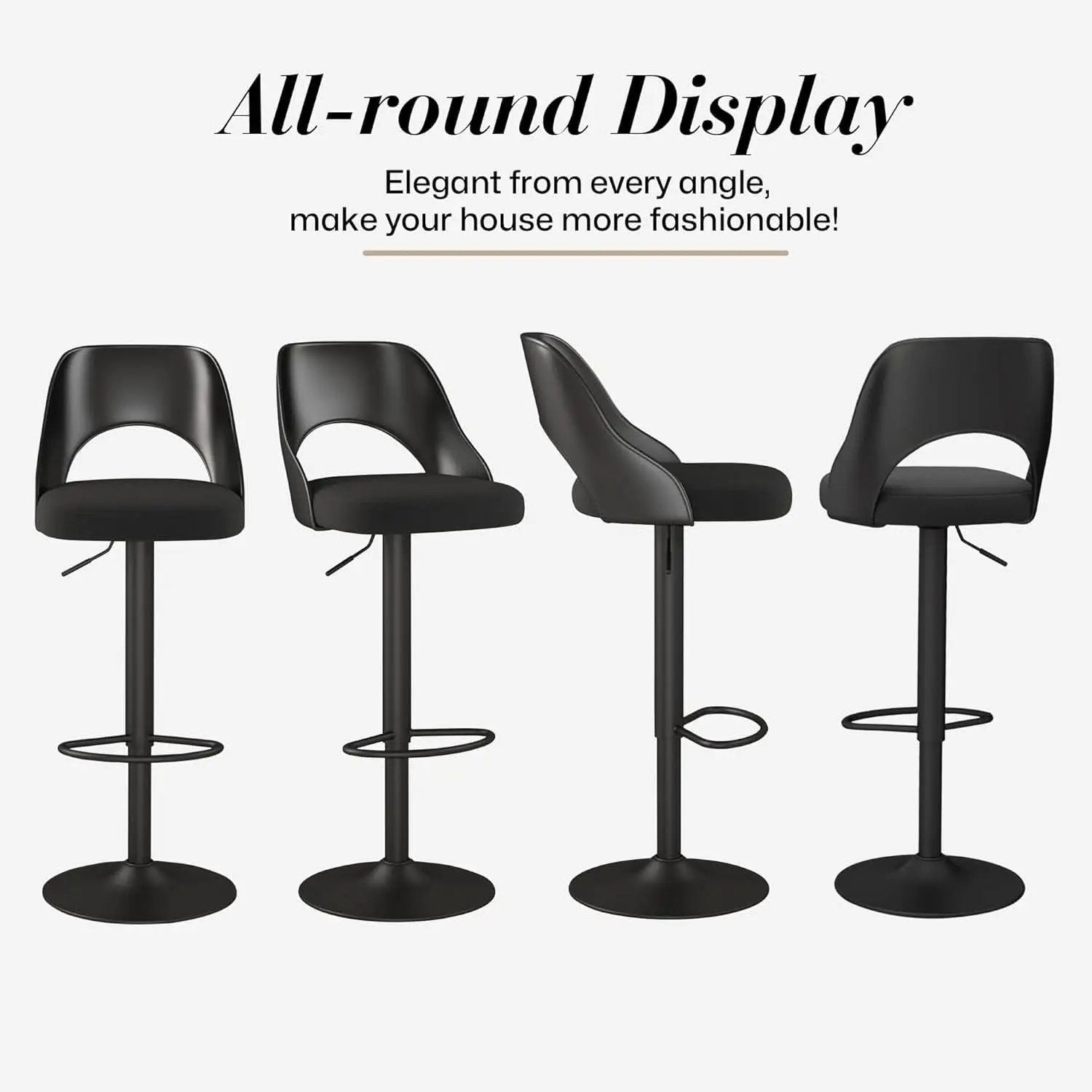 Bar Stools Set Of 3 Height Adjustable Swivel Black from PriceLows™