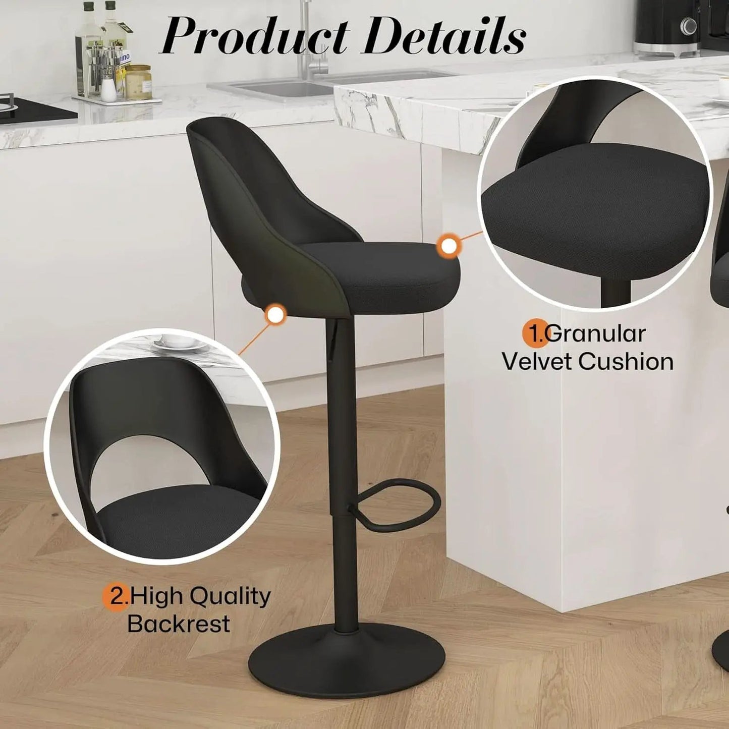 Bar Stools Set Of 3 Height Adjustable Swivel Black from PriceLows™