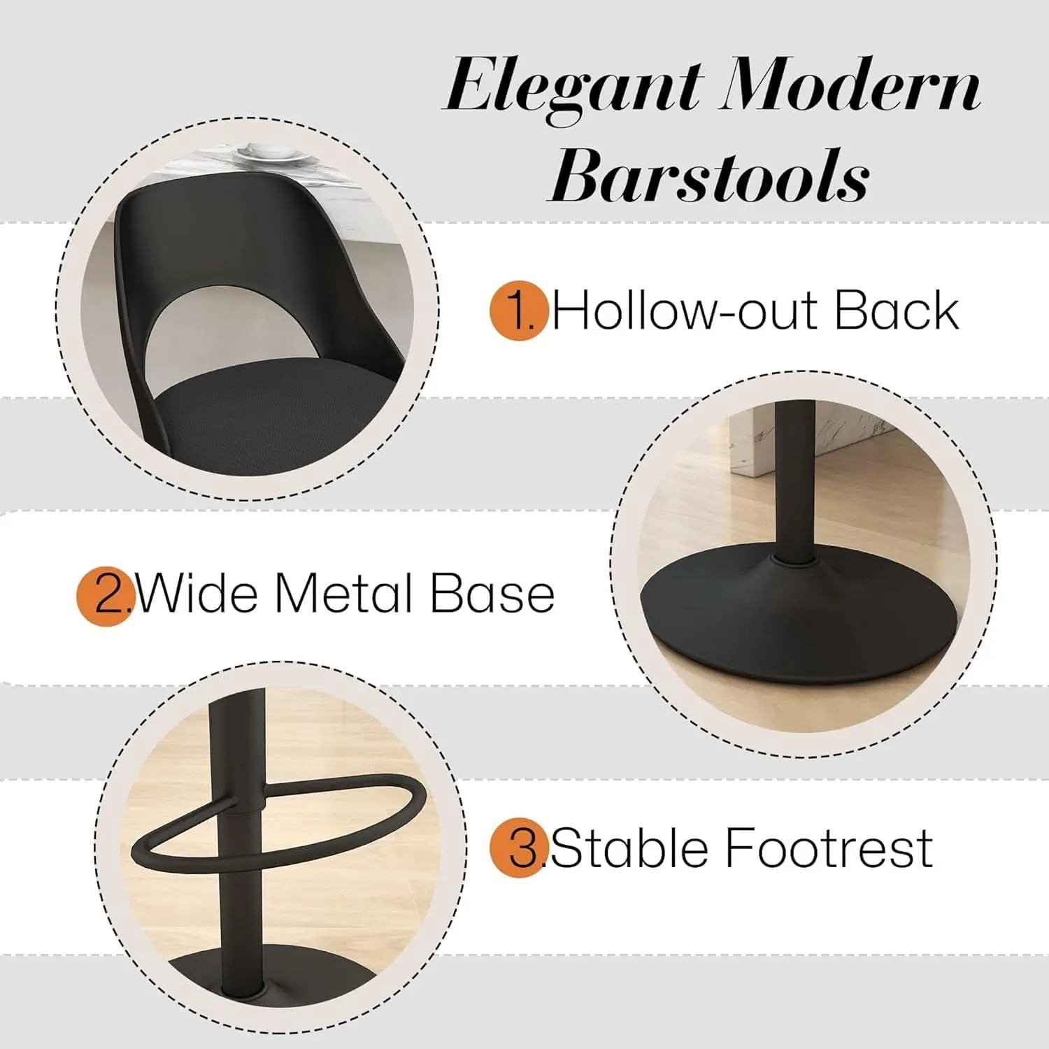 Bar Stools Set Of 3 Height Adjustable Swivel Black from PriceLows™