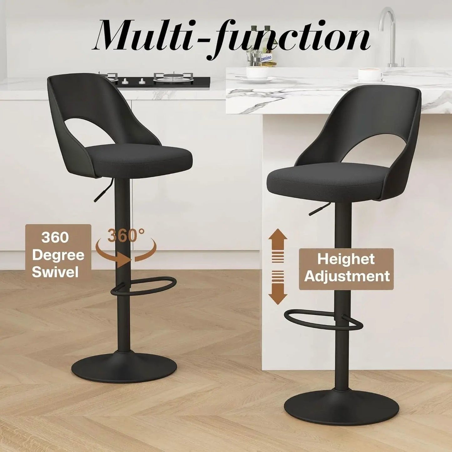 Bar Stools Set Of 3 Height Adjustable Swivel Black from PriceLows™
