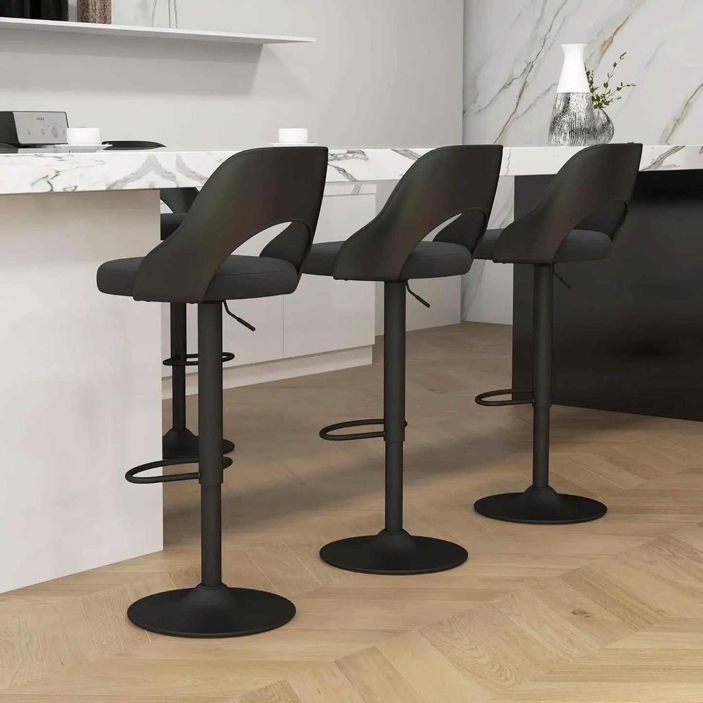 Bar Stools Set Of 3 Height Adjustable Swivel Black from PriceLows™