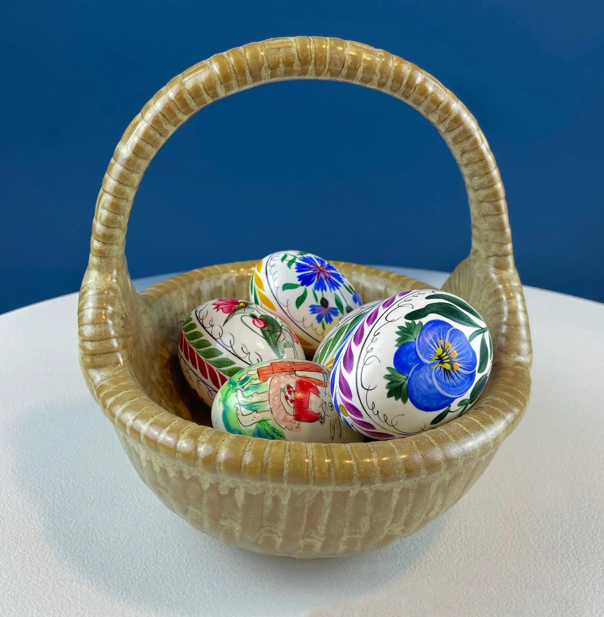 Ceramic Egg Basket | Gold Brown Serving Bowl or Modern Farmhouse Serving Dish | Decorative or Utalitarian | Collectors & Hosts