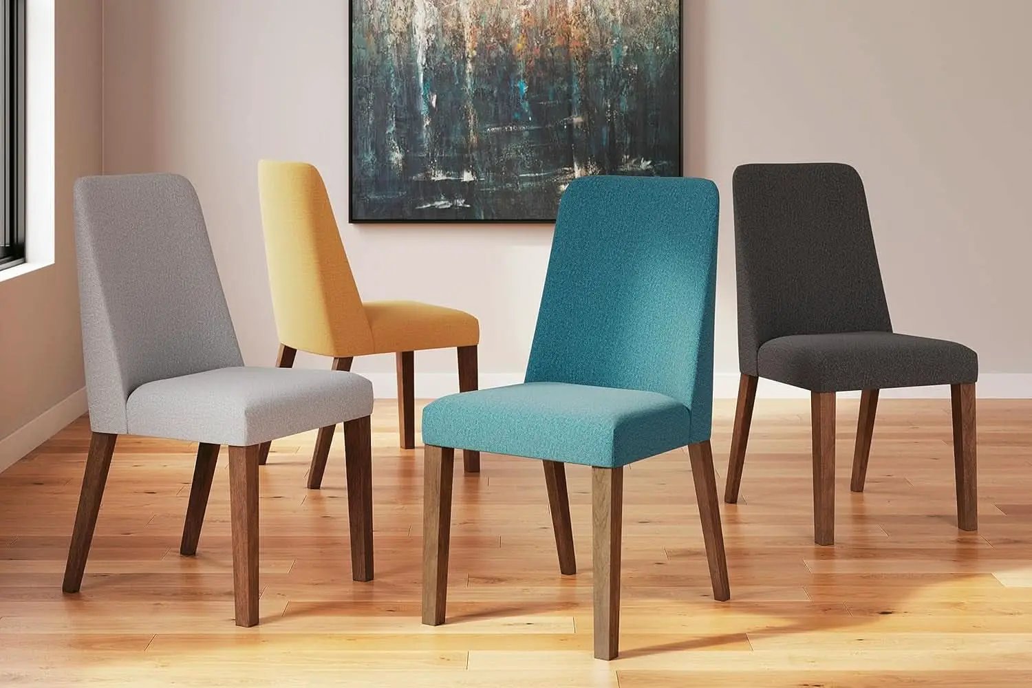 Lyncott Upholstered Side Dining Chair Set of 2 Cream Brown Foam Cushion from PriceLows™