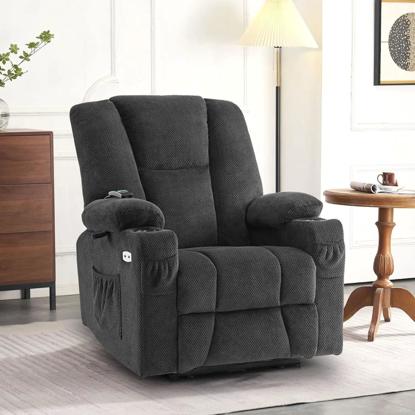 Grey Fabric Electric Recliner Chair With Heat And Vibration from PriceLows™