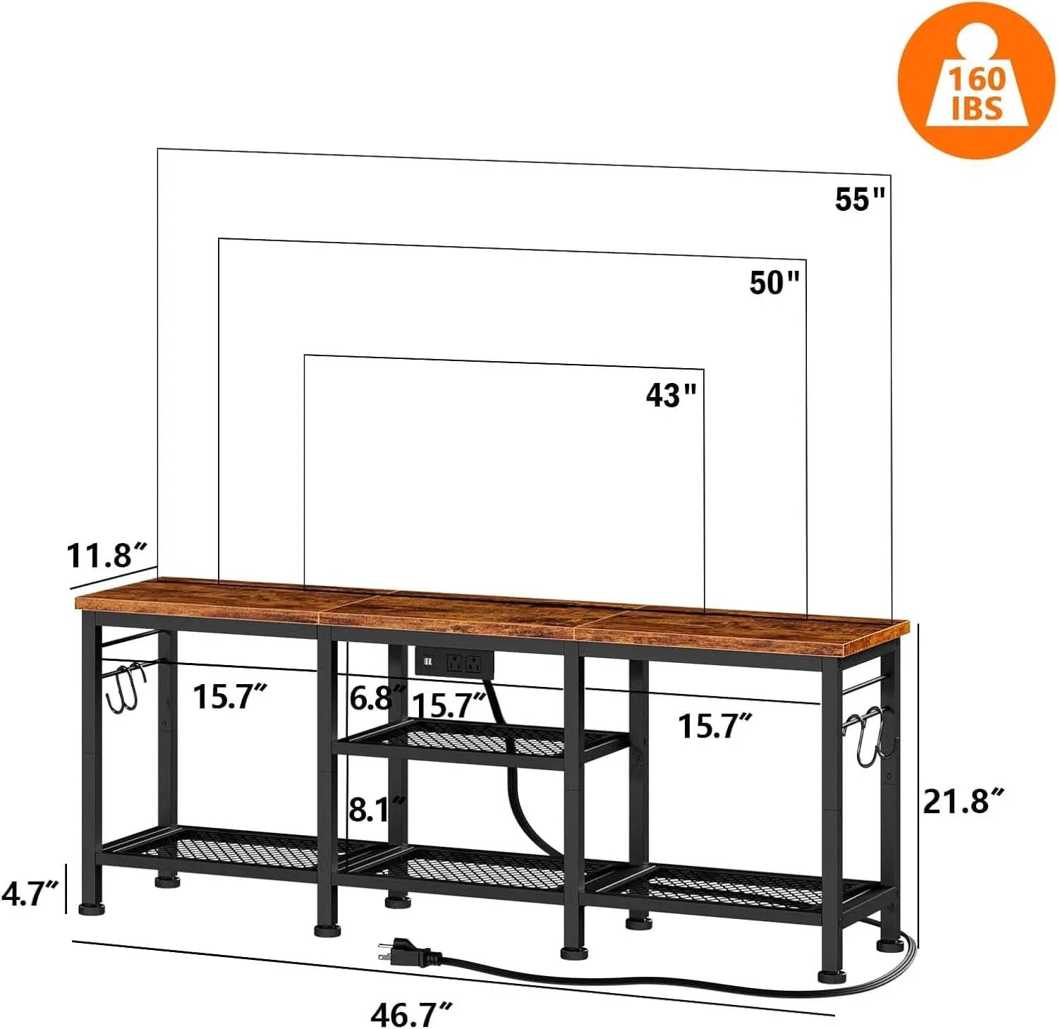 Rustic Brown TV Stand With Power Outlets For 55 Inch TVs from PriceLows™