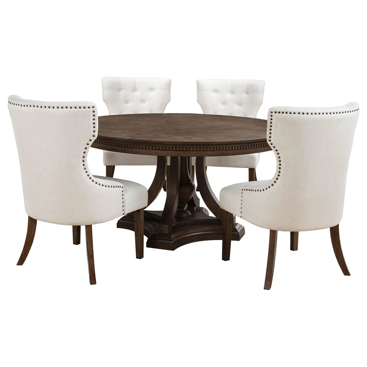 Ridgewell 5-piece Round Pedestal Dining Set Dark | 5-Piece Set | Rubberwood & Engineered Wood | Oak
