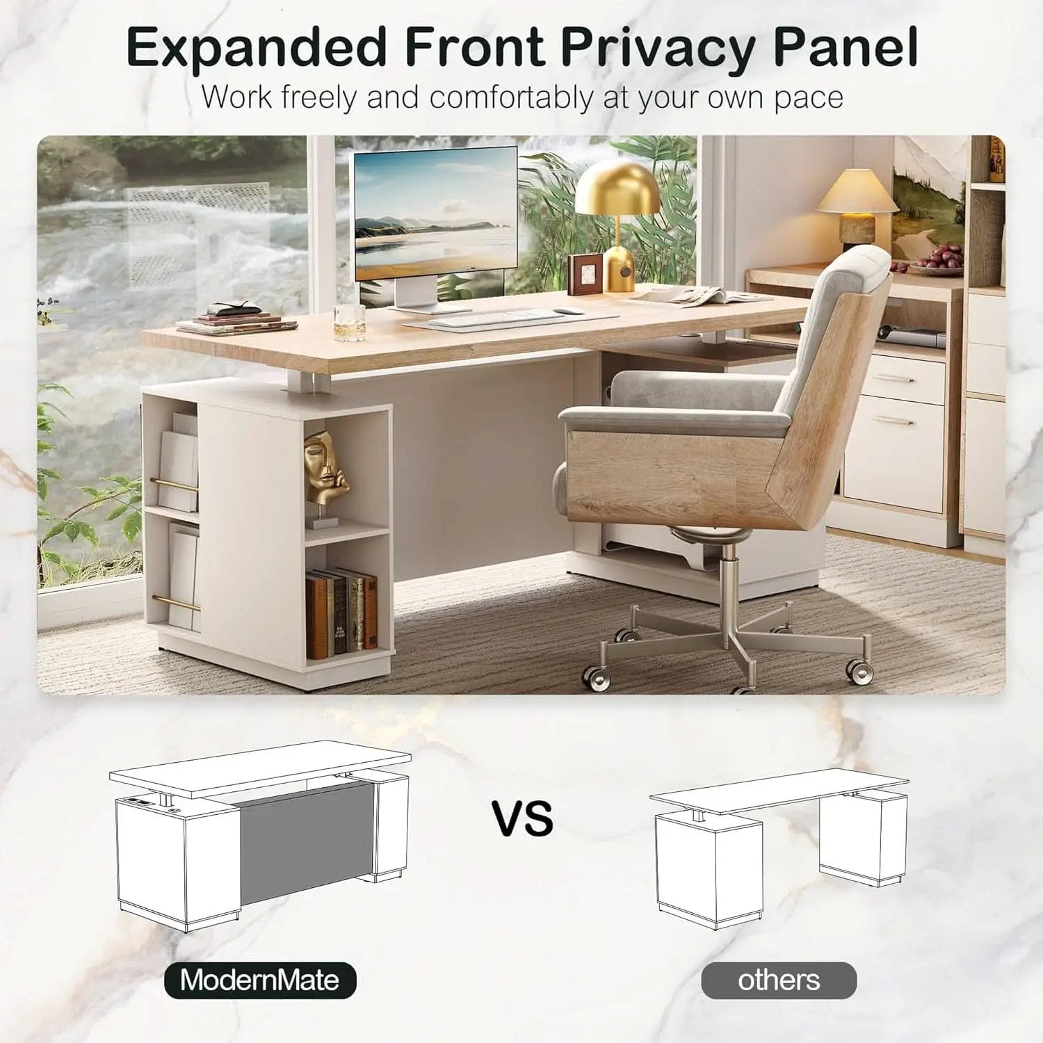 71 Inch L Shaped Standing Desk With USB Walnut Finish from PriceLows™
