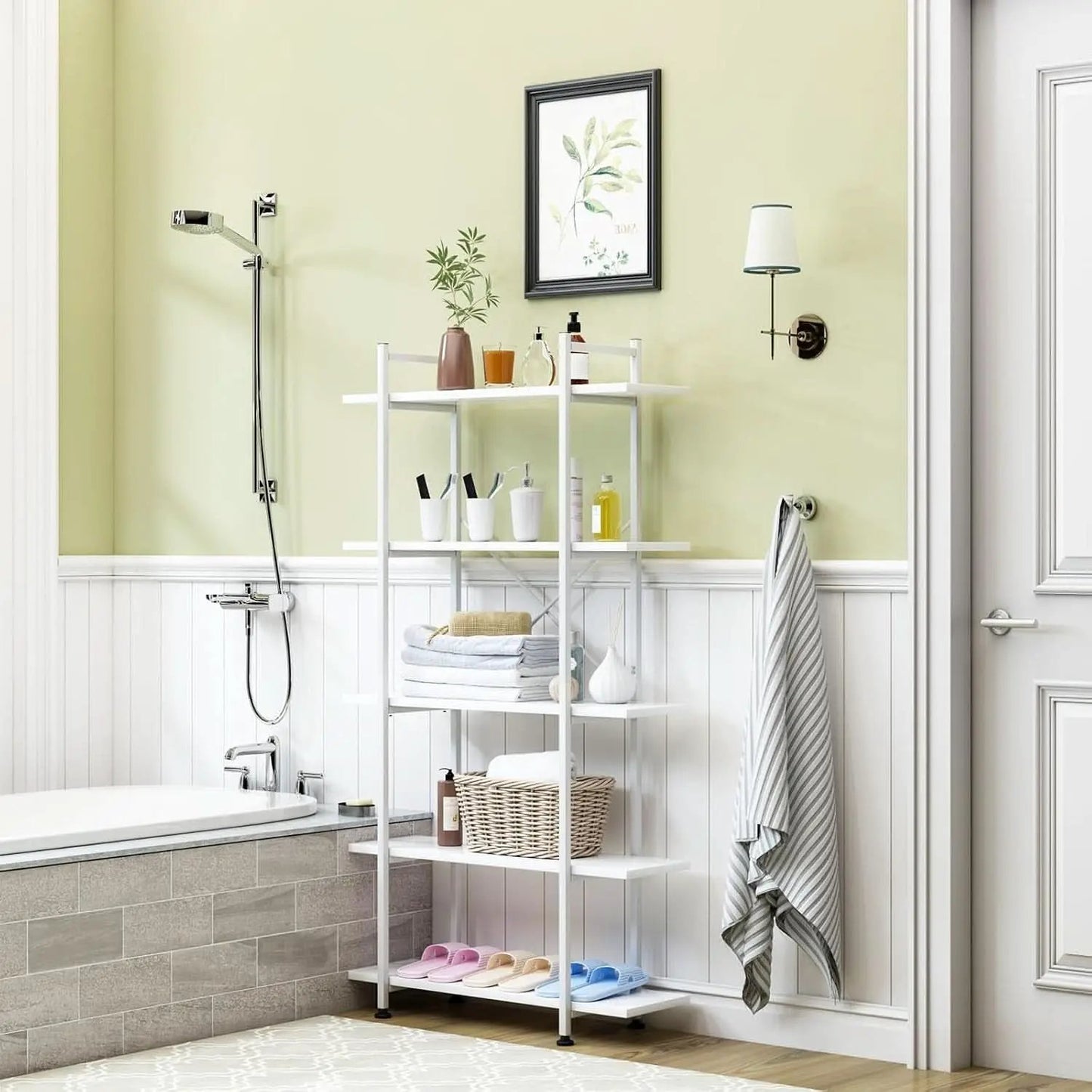 White 5 Tier Wooden Bookcase Tall Storage Organizer from PriceLows™