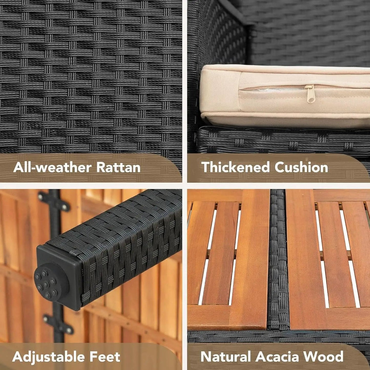 7 Piece Patio Dining Set Acacia Wood Table Black Rattan from PriceLows™