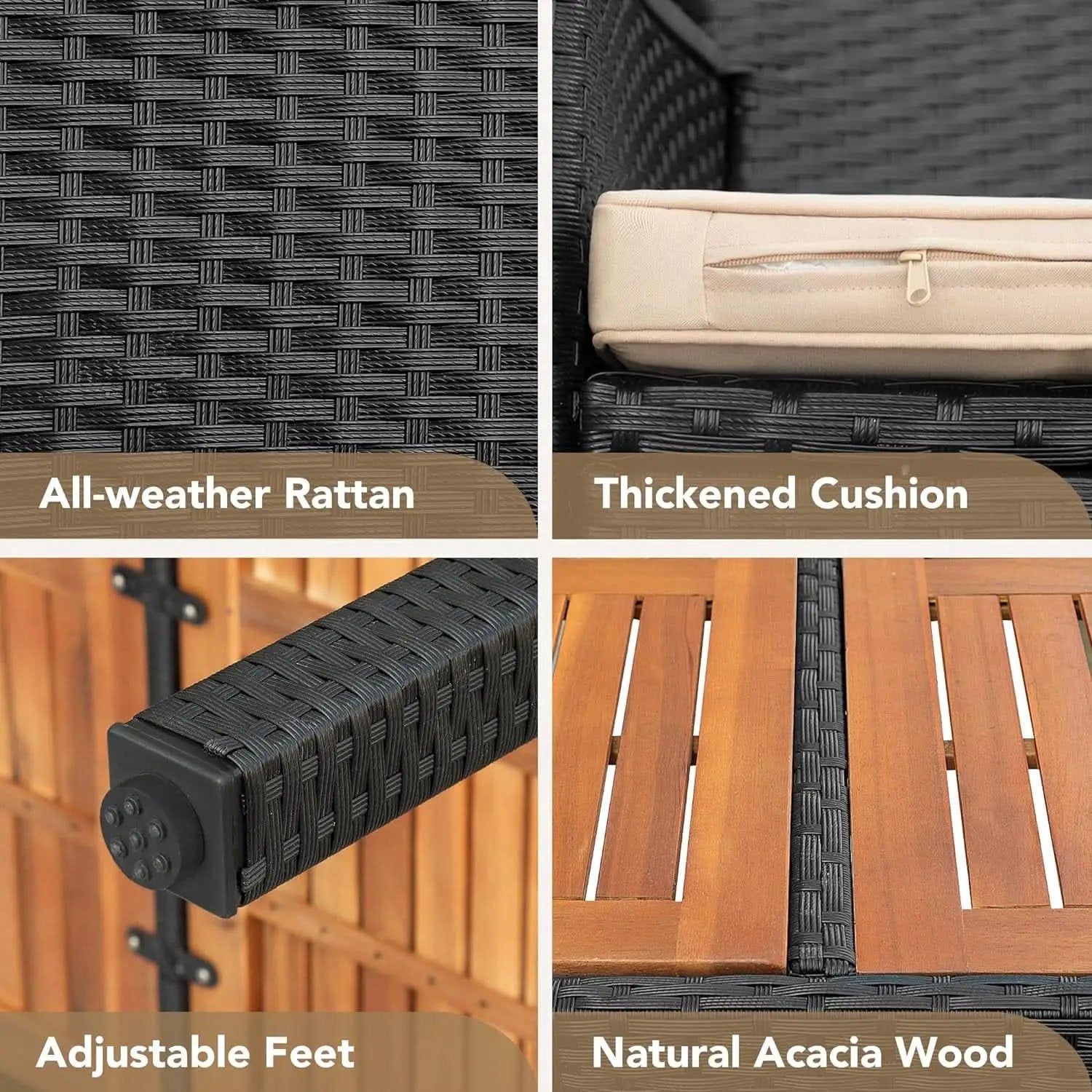 7 Piece Patio Dining Set Acacia Wood Table Black Rattan from PriceLows™