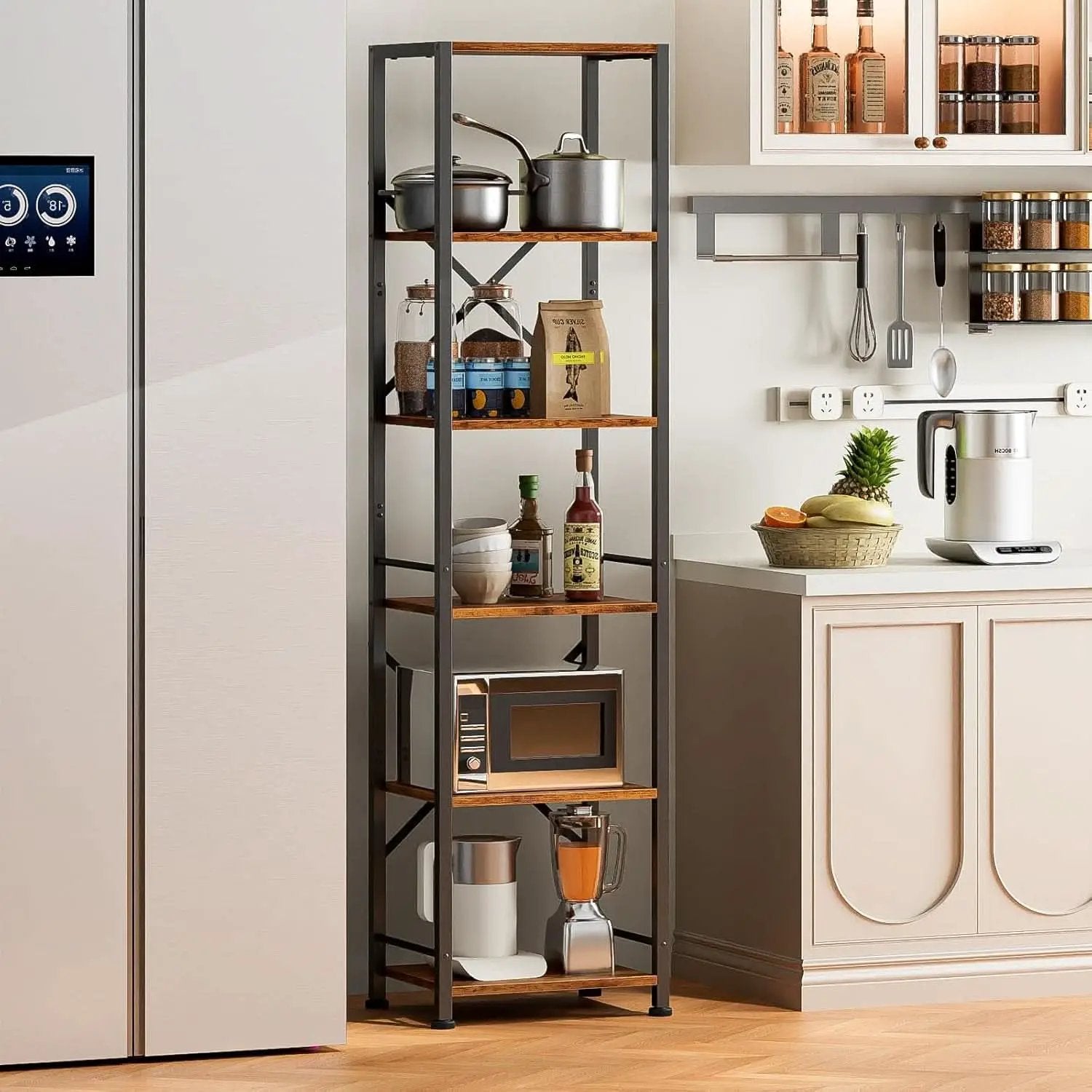 Tall Industrial Bookcase 6 Tier Rustic Brown Storage from PriceLows™