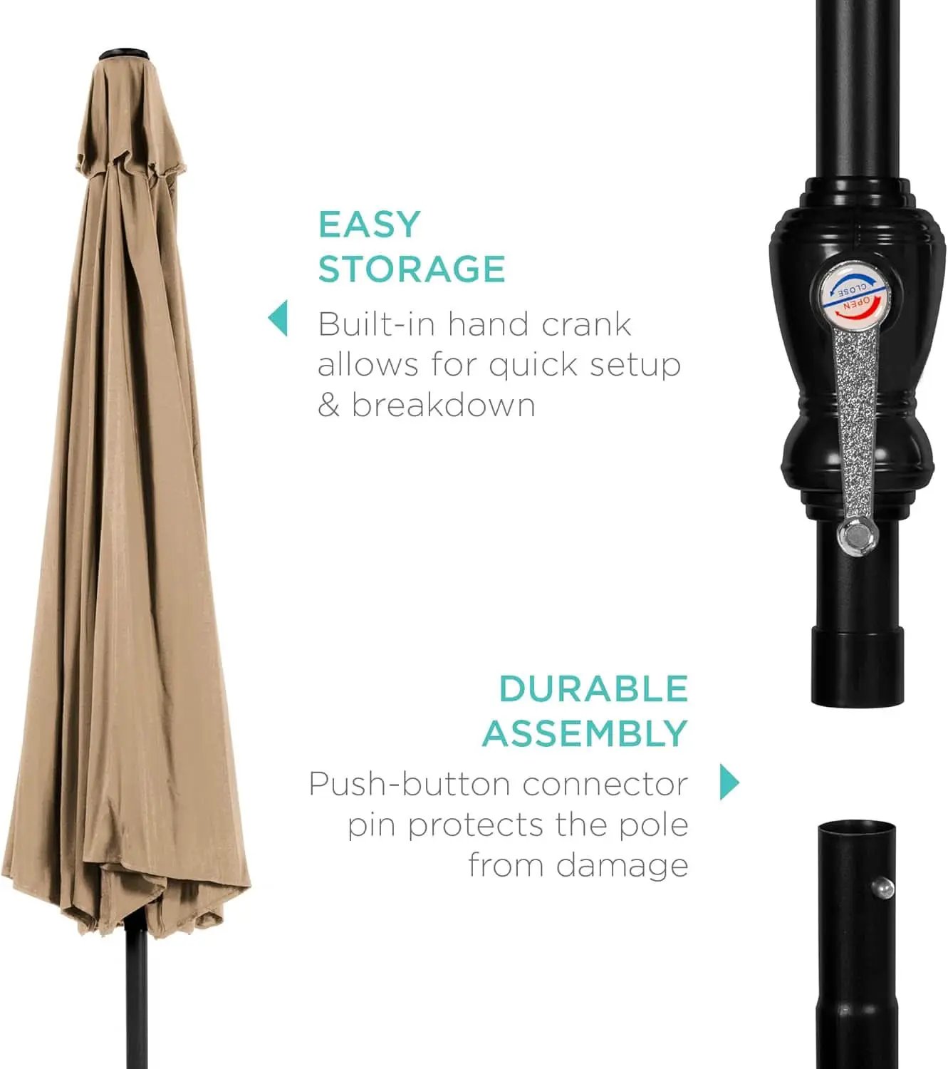 10 Foot Outdoor Steel Polyester Patio Umbrella Tan With Crank Tilt And Table Compatible from PriceLows™