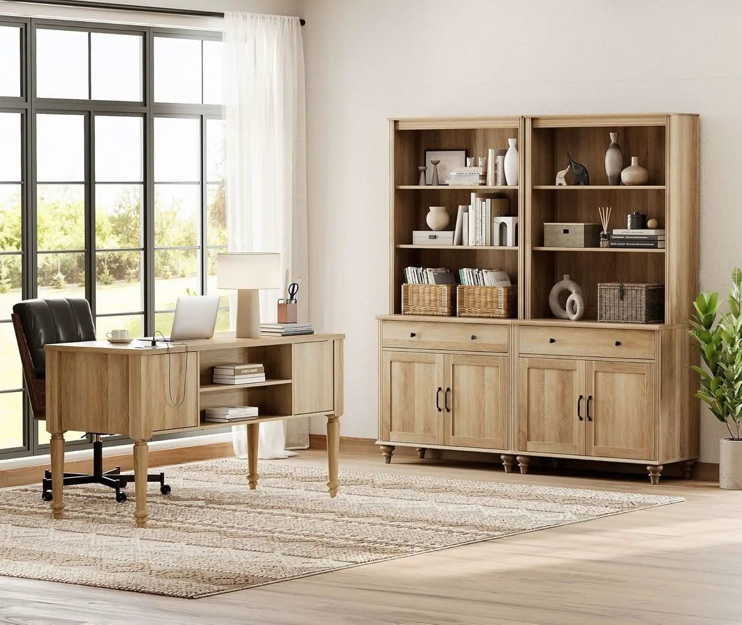 Elegant Oak 56 Inch Executive Desk Charging Station from PriceLows™
