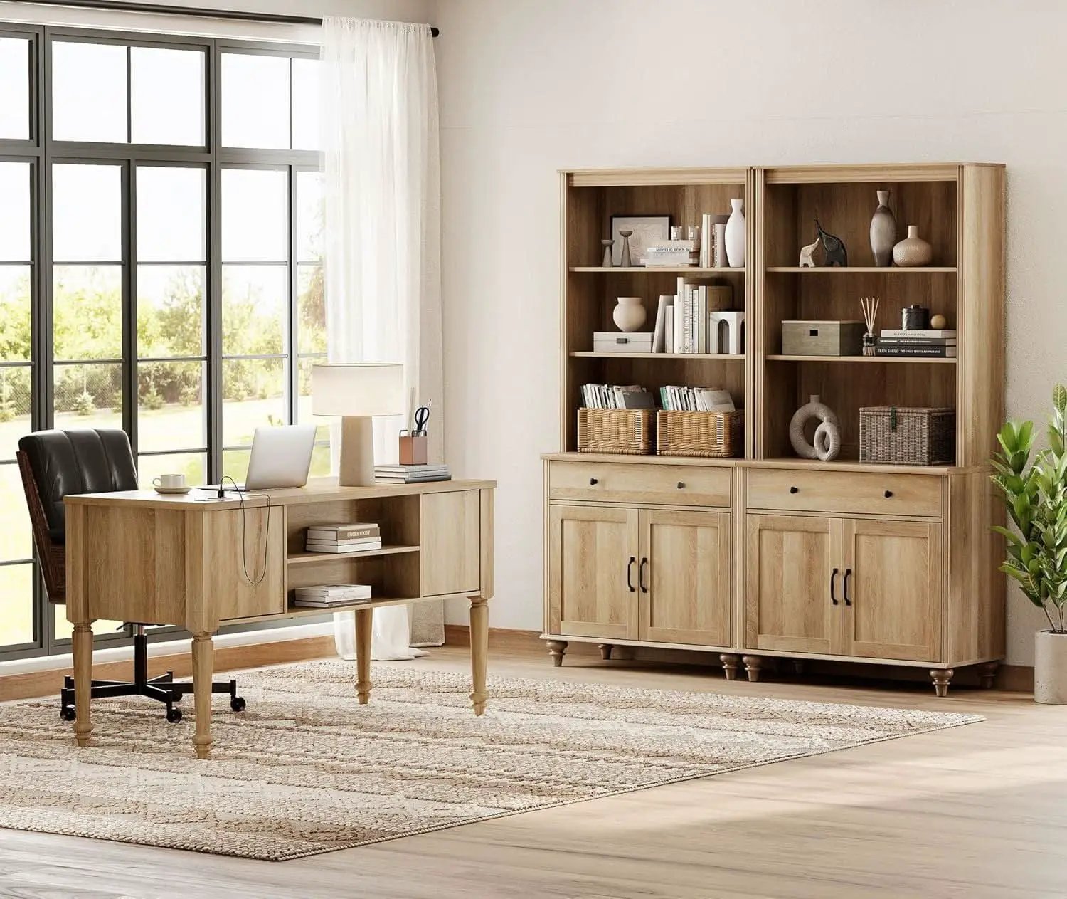 Elegant Oak 56 Inch Executive Desk Charging Station from PriceLows™