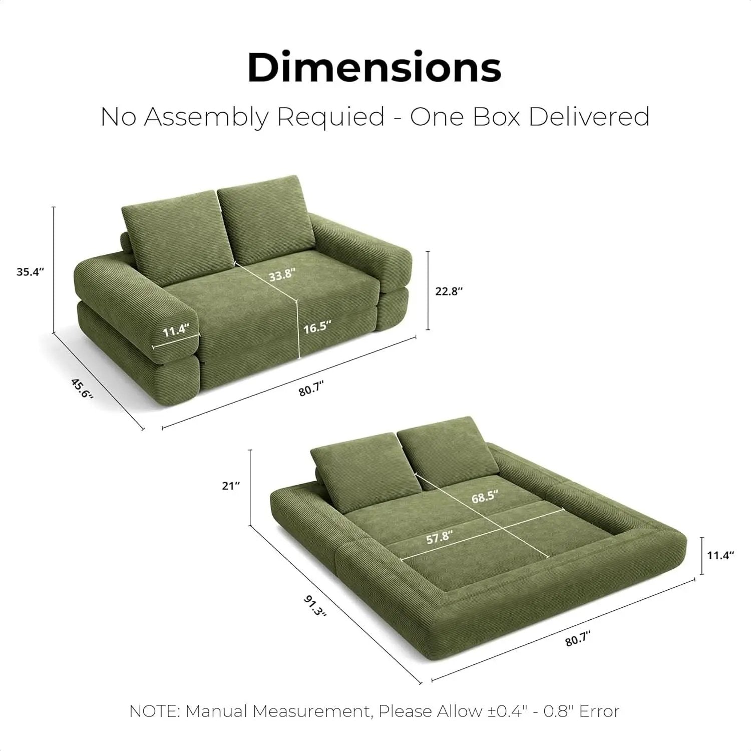 Green ThreeInOne Convertible Sleeper Sofa Bed Studio from PriceLows™
