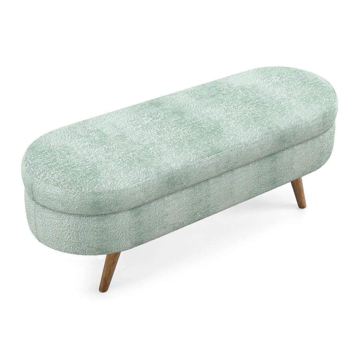 Oval Storage Ottoman Bench | Rubber Wood Legs | Pleated Dark Fabric | Footstool Or Extra Seating