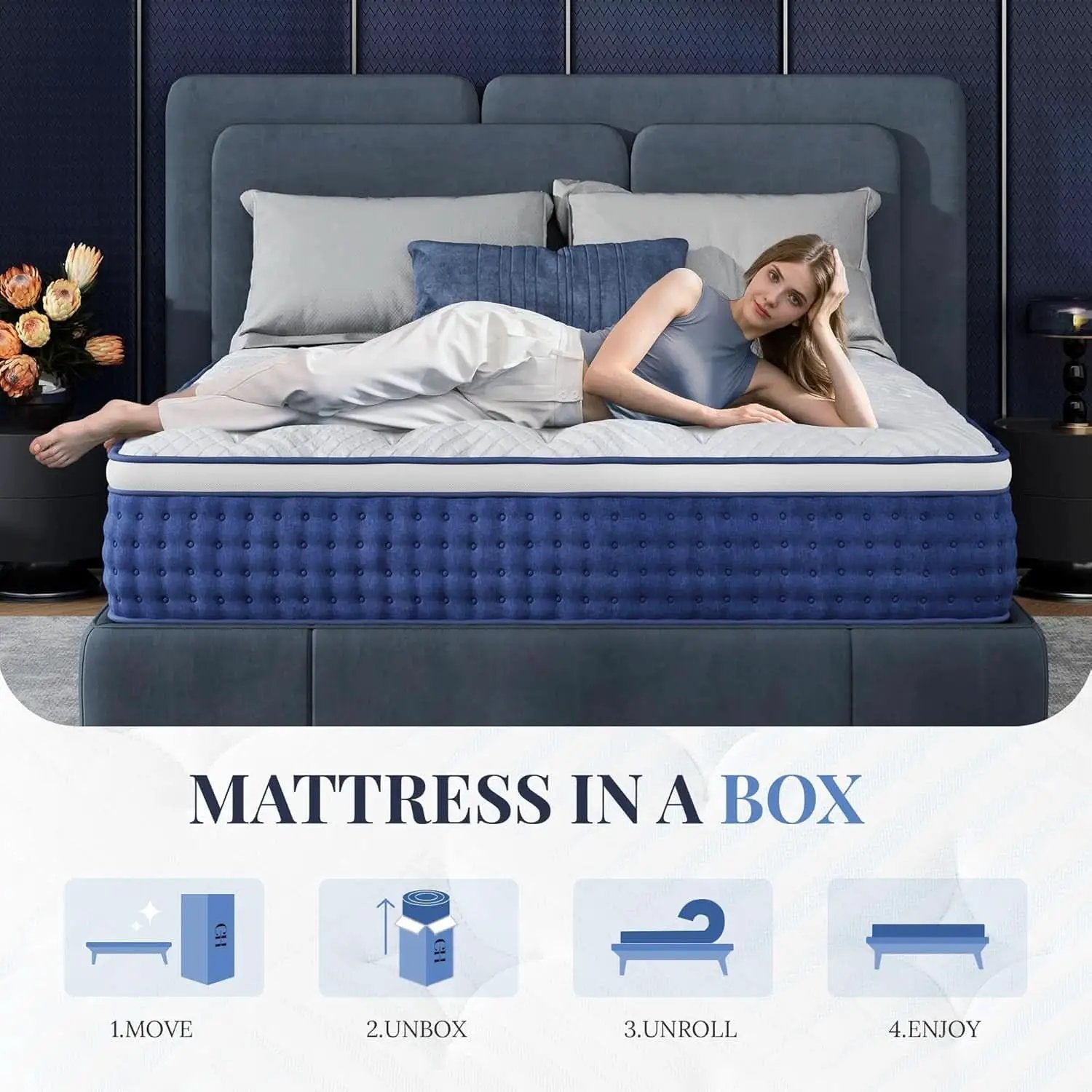 Blue Queen Hybrid Memory Foam Mattress Box CertipurUS from PriceLows™