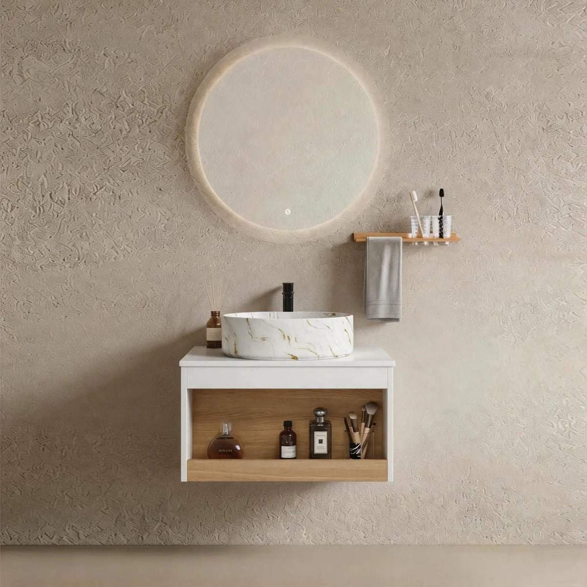 Floating Bathroom Vanity | Wall Mounted | Ceramic Vessel Sink | White