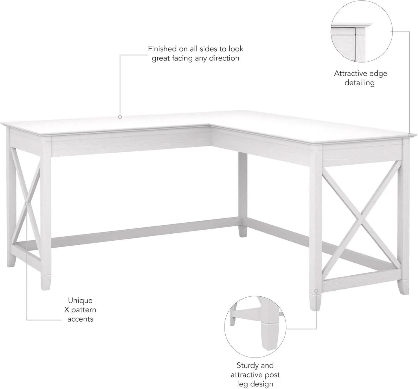 Bush Furniture Key West 60W L Shaped Desk Pure White Oak from PriceLows™