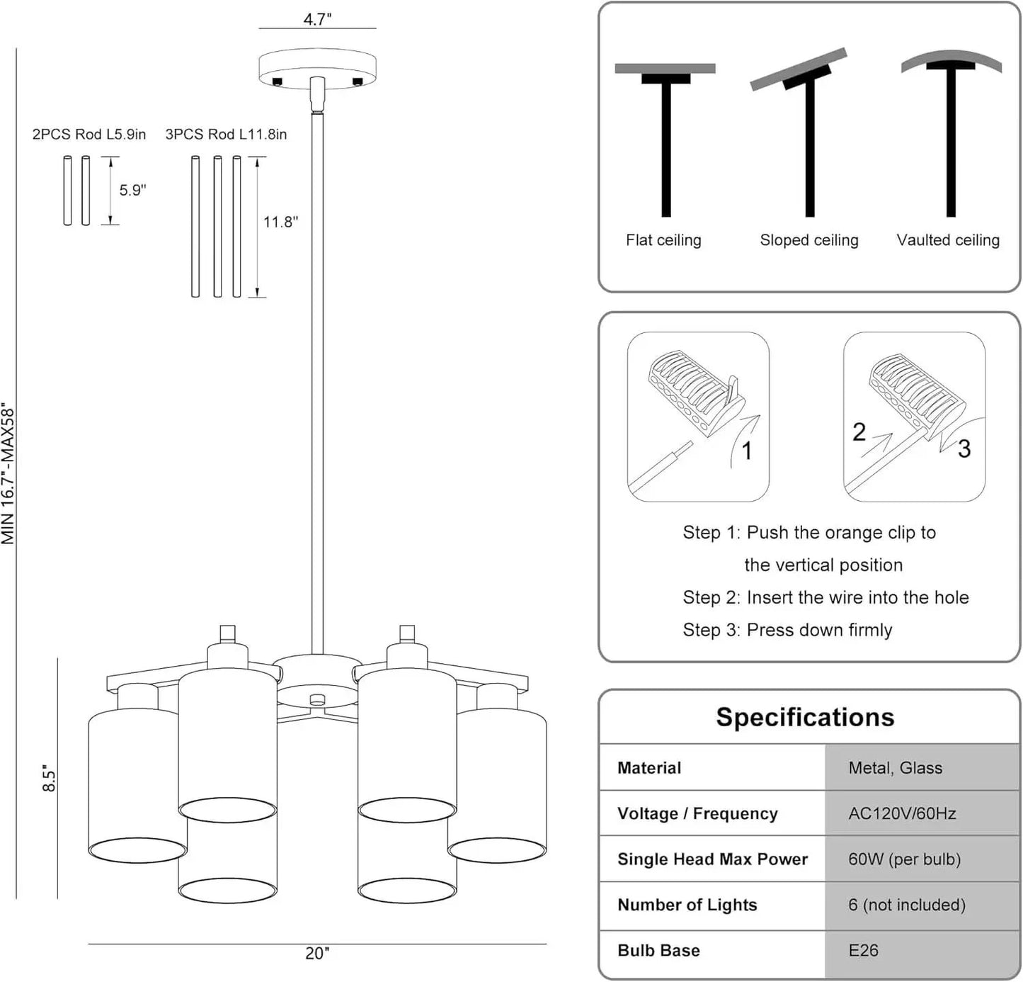 6 Light Farmhouse Brushed Nickel Pendant Chandelier from PriceLows™