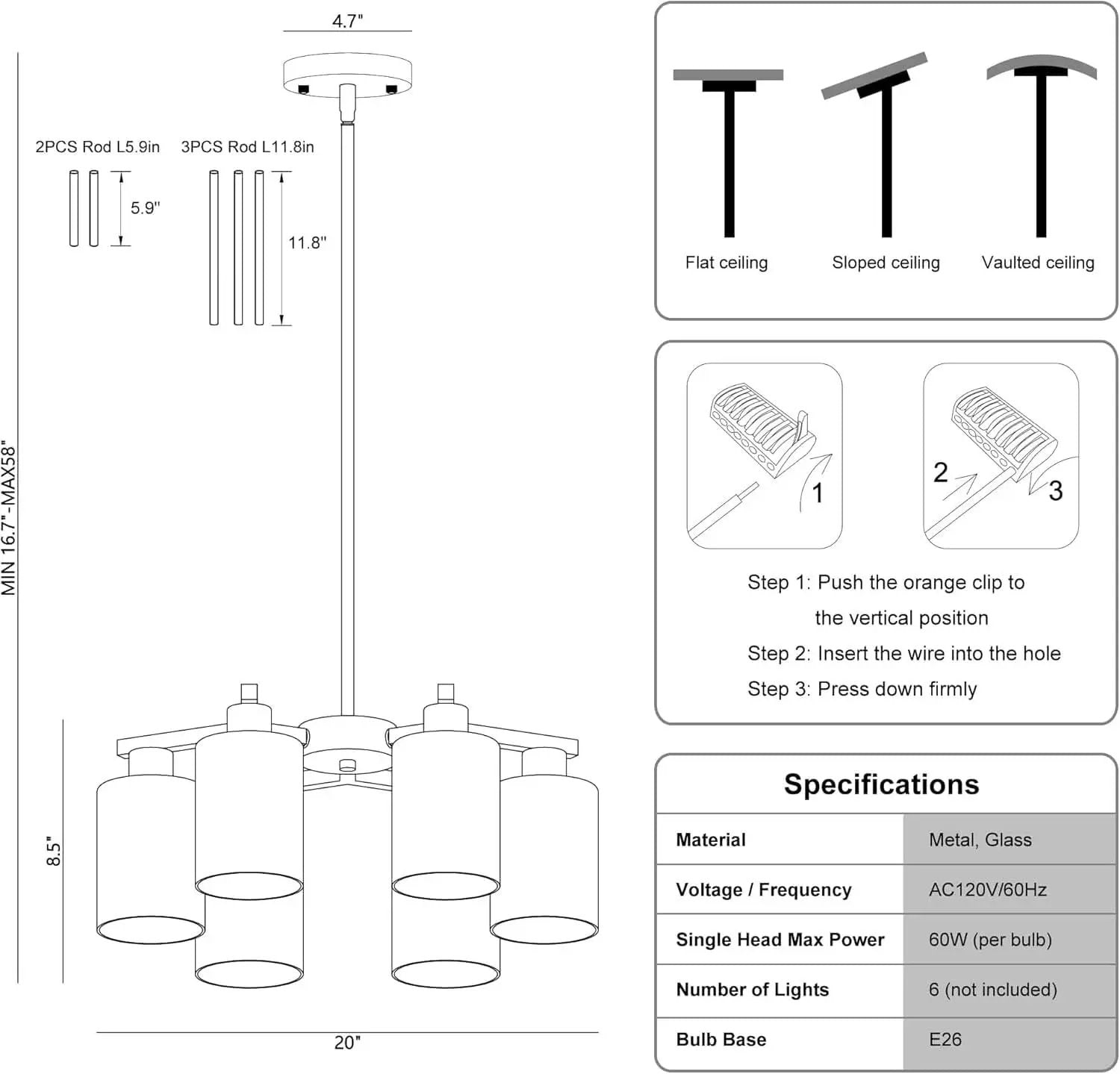 6 Light Farmhouse Brushed Nickel Pendant Chandelier from PriceLows™