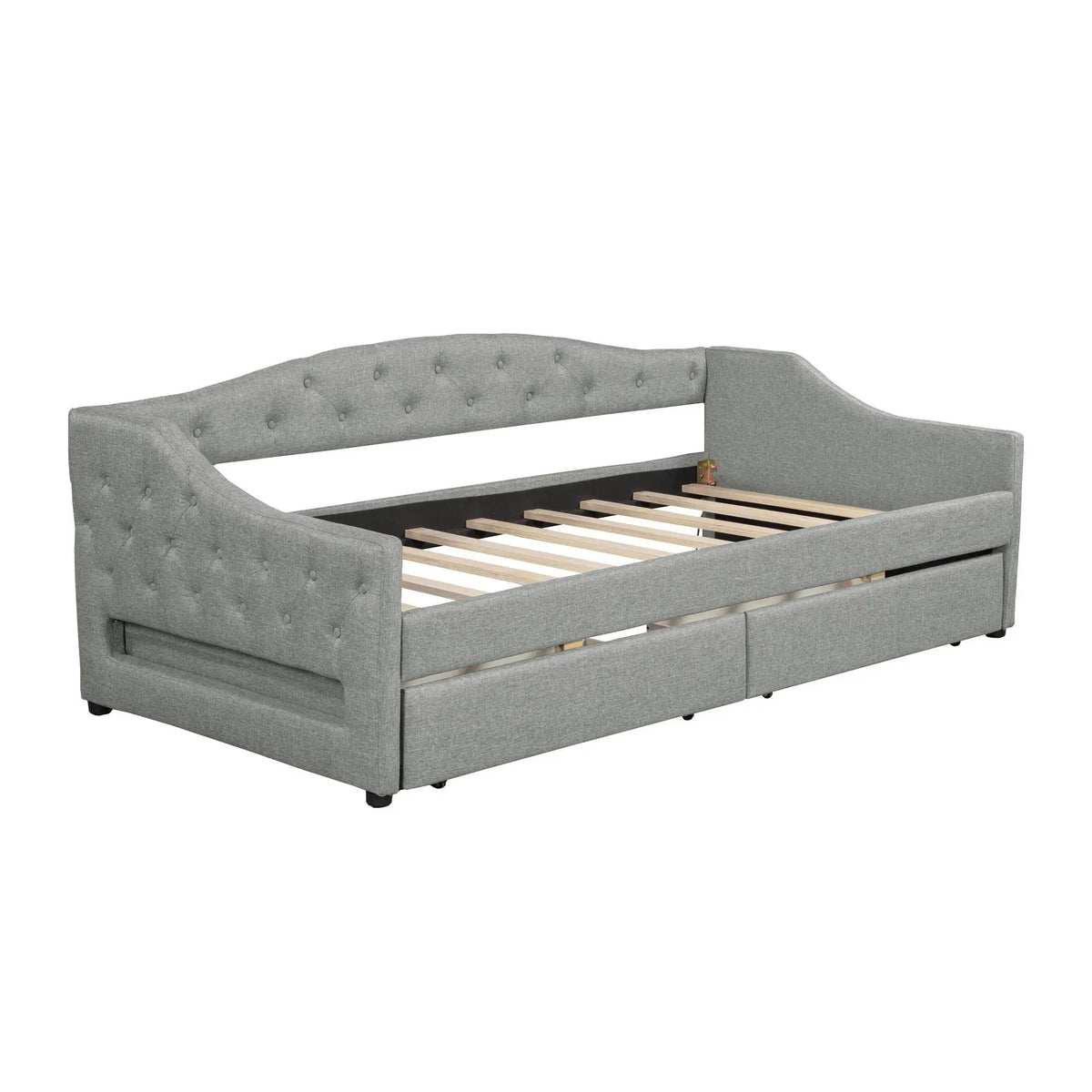 Daybed With LED Lights | Upholstered Trundle Daybed | Thickly Padded Sponge | 84 Inch Length