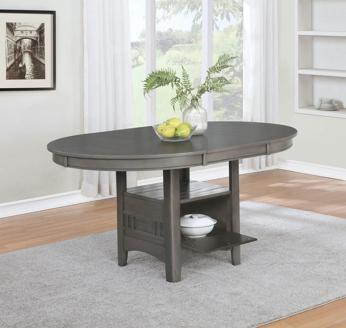 Lavon Oval 60-inch Wood Extension Leaf Dining Table Medium | 42.25 x 42 x 30.5 in | Wood | Grey