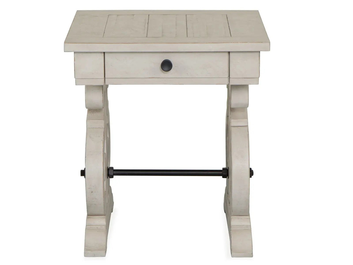 Bronwyn Rectangular End Table | Alabaster Finish | Pine Solids And Metal | 50 Lb Top Capacity
