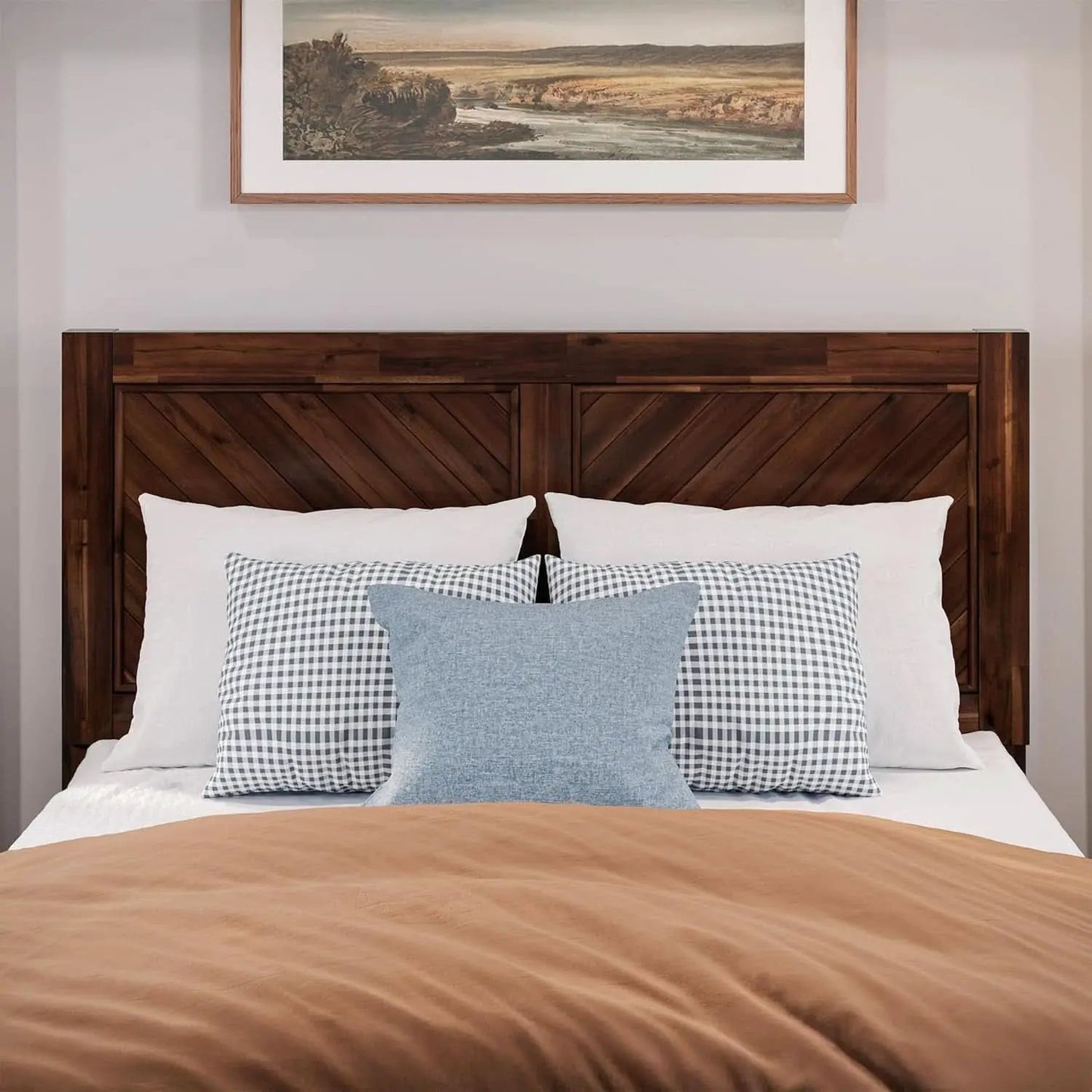 Rustic Solid Wood Headboard With USB Charging Station from PriceLows™
