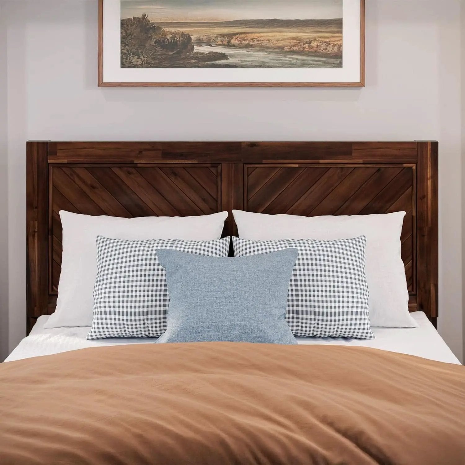 Rustic Solid Wood Headboard With USB Charging Station from PriceLows™