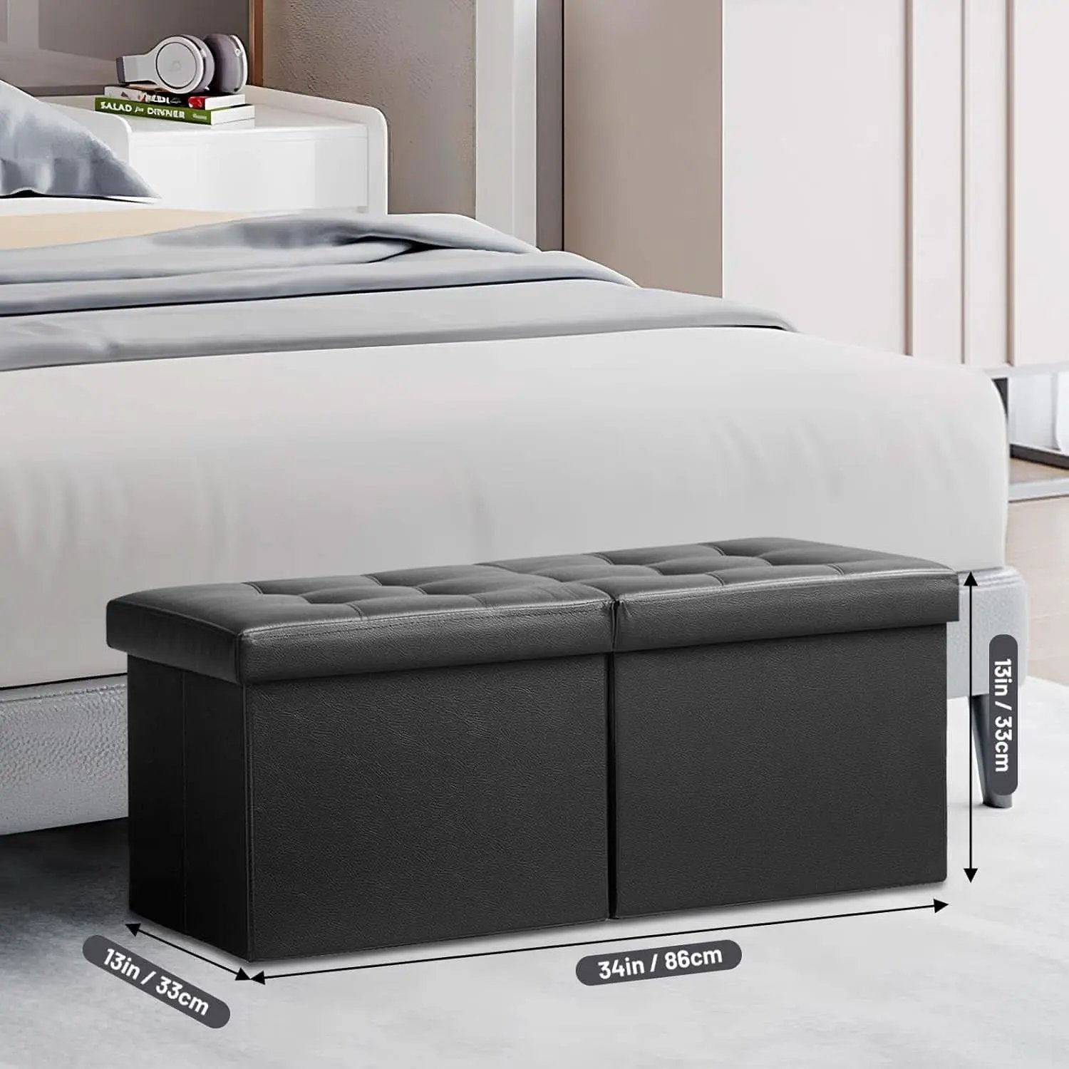 Ottoman With Premium Black Storage 34 Inch Dimension from PriceLows™