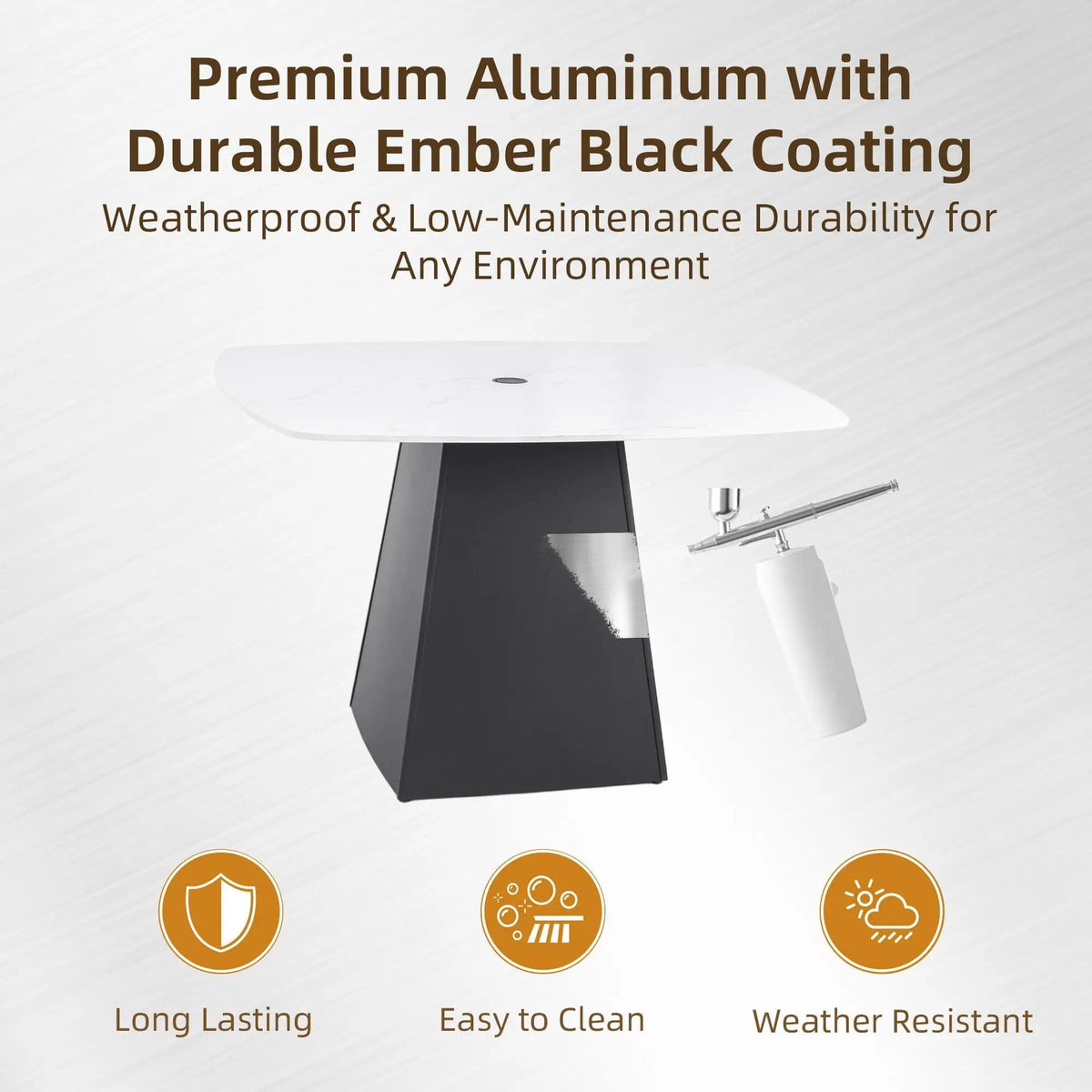 Rounded Square Outdoor Pedestal Dining Table | 2 Pieces | Aluminum & Stone | Dining Room