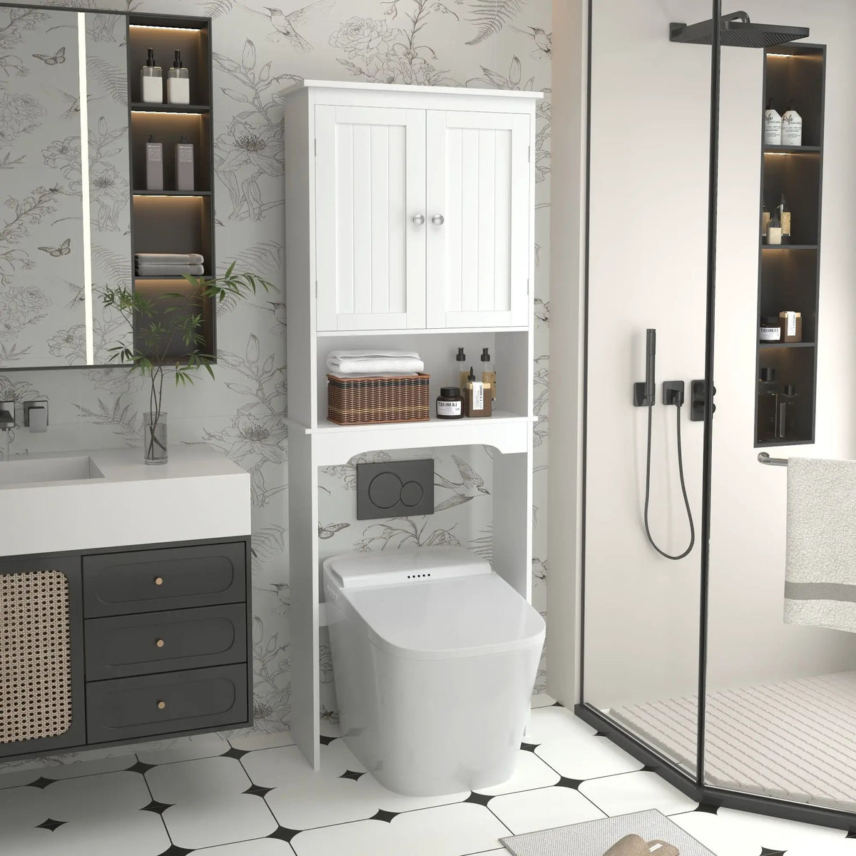 Over The Toilet Storage Cabinet | Adjustable Shelf | White | MDF Construction
