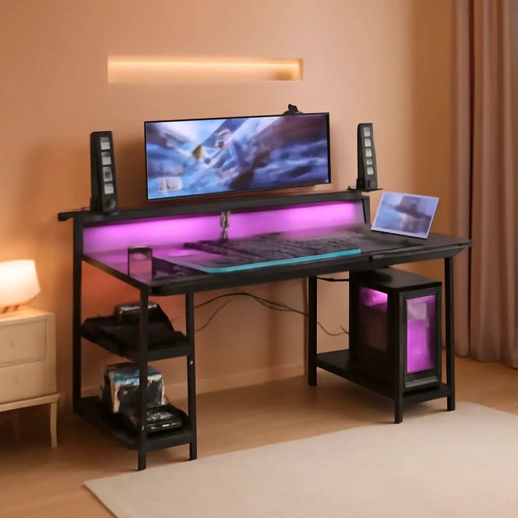 48 Inch LED Gaming Desk With Monitor Stand And USB Ports from PriceLows™