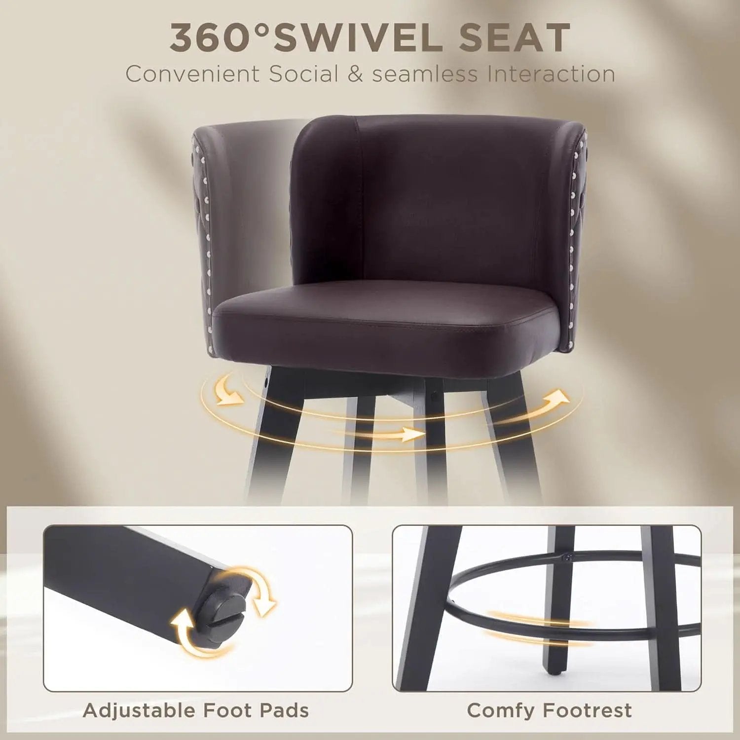 Swivel Bar Stools Set Of 3 Brown Counter Height 27.5in from PriceLows™